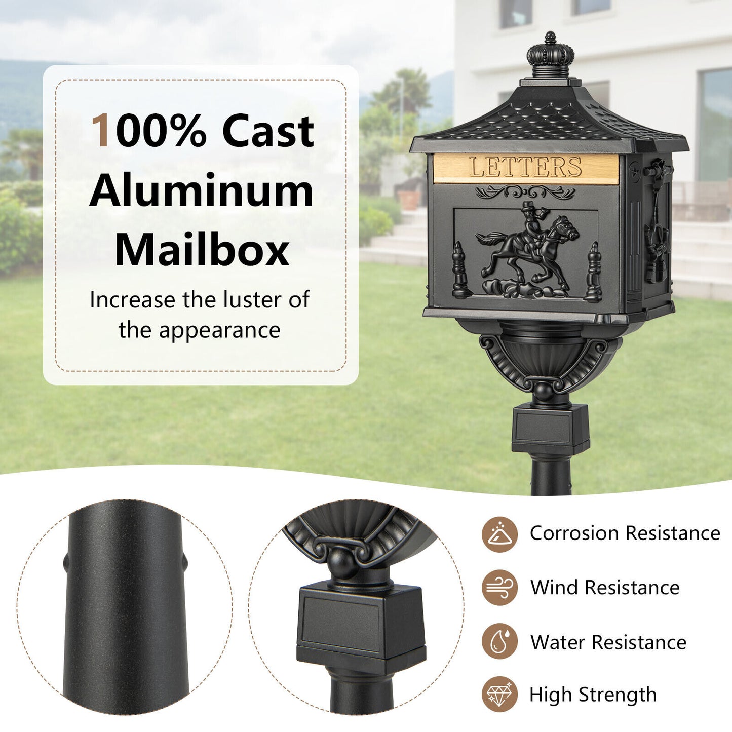 Retro Cast Aluminum Mailbox, With Baffle Door, Black Outdoor Decor at Gallery Canada
