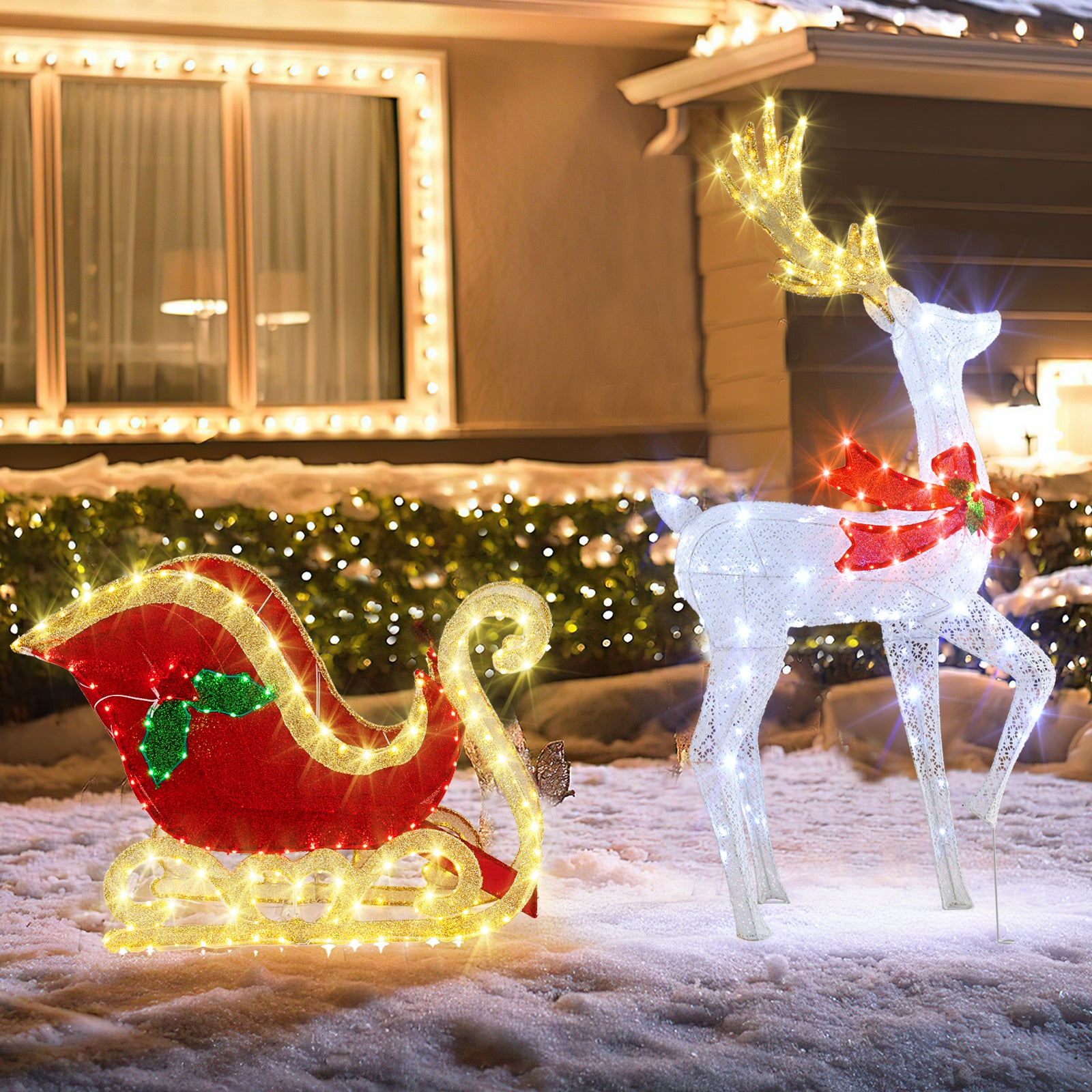 LED Christmas Reindeer With Santa Sleigh, Multicolor Christmas Decor & Accessories at Gallery Canada