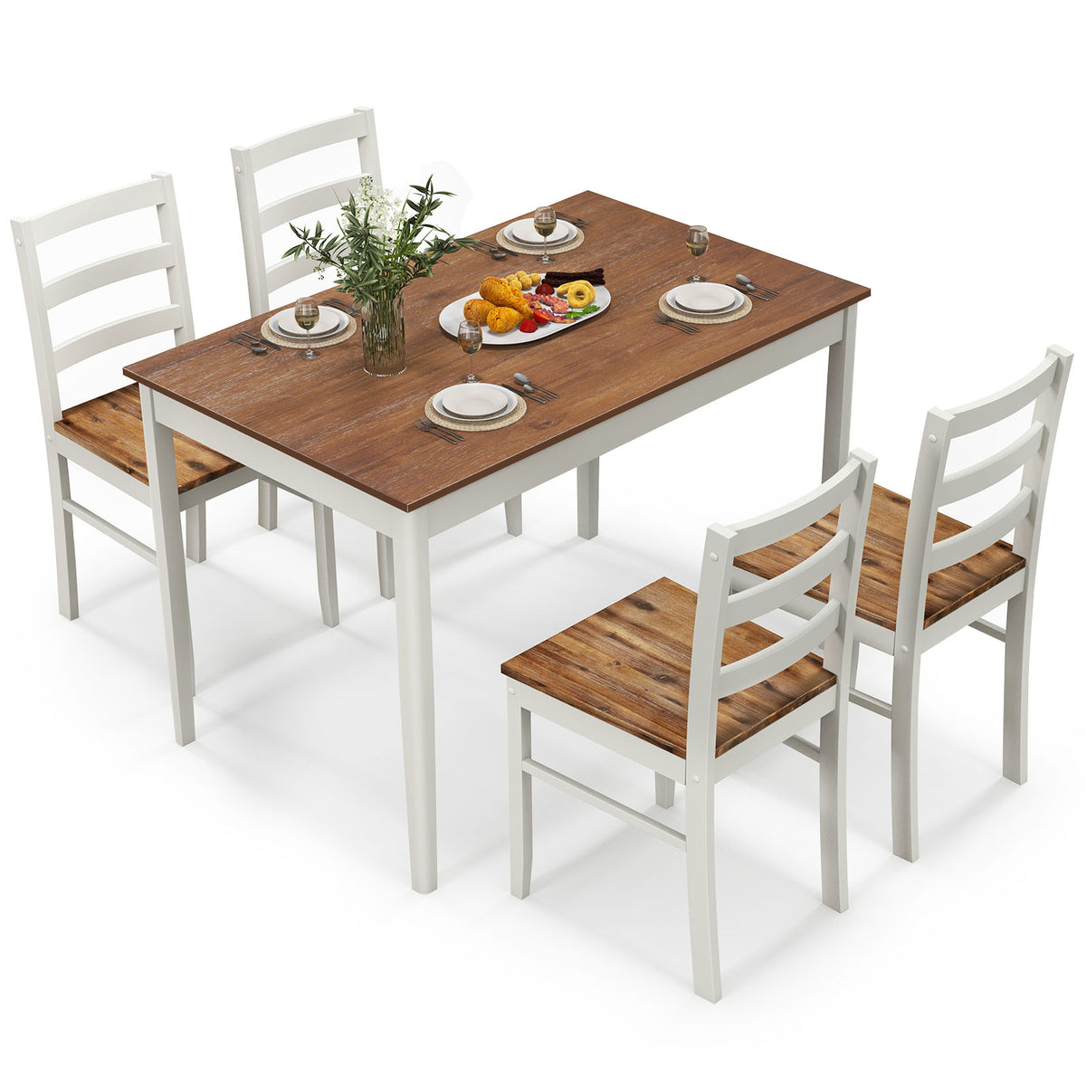 5-Piece Wooden Dining Set, Rectangular Table, 4 Chairs, Coffee and White Dining Room Sets at Gallery Canada