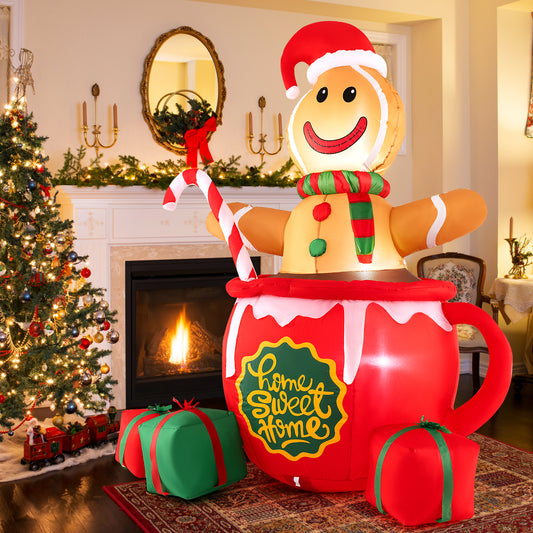 7 Feet Inflatable Gingerbread Man In Hot Cocoa Mug, Multicolor Christmas Inflatables Multicolor at Gallery Canada