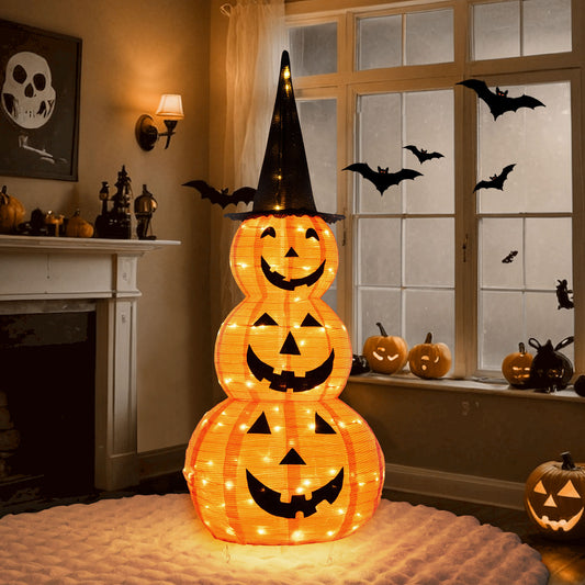 5 Feet Stacked Pumpkin Halloween Decoration, Witch Hat, Orange Halloween Orange at Gallery Canada