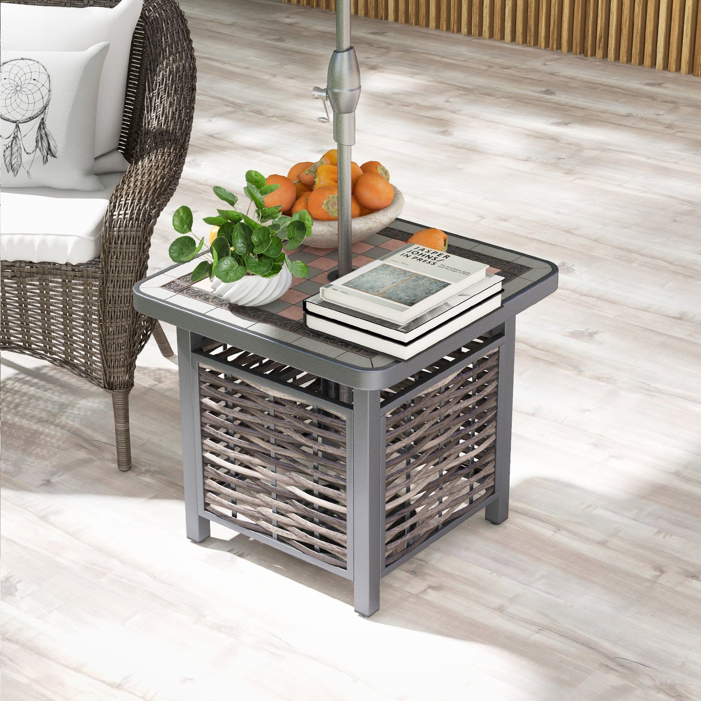 21.5 Inch Outdoor PE Rattan Square End Table, Brown Patio Coffee Tables at Gallery Canada
