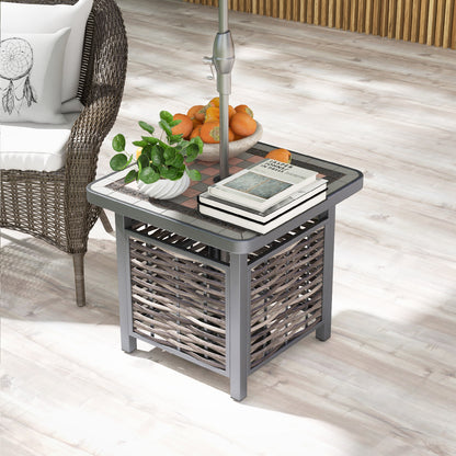 21.5 Inch Outdoor PE Rattan Square End Table, Brown Patio Coffee Tables at Gallery Canada