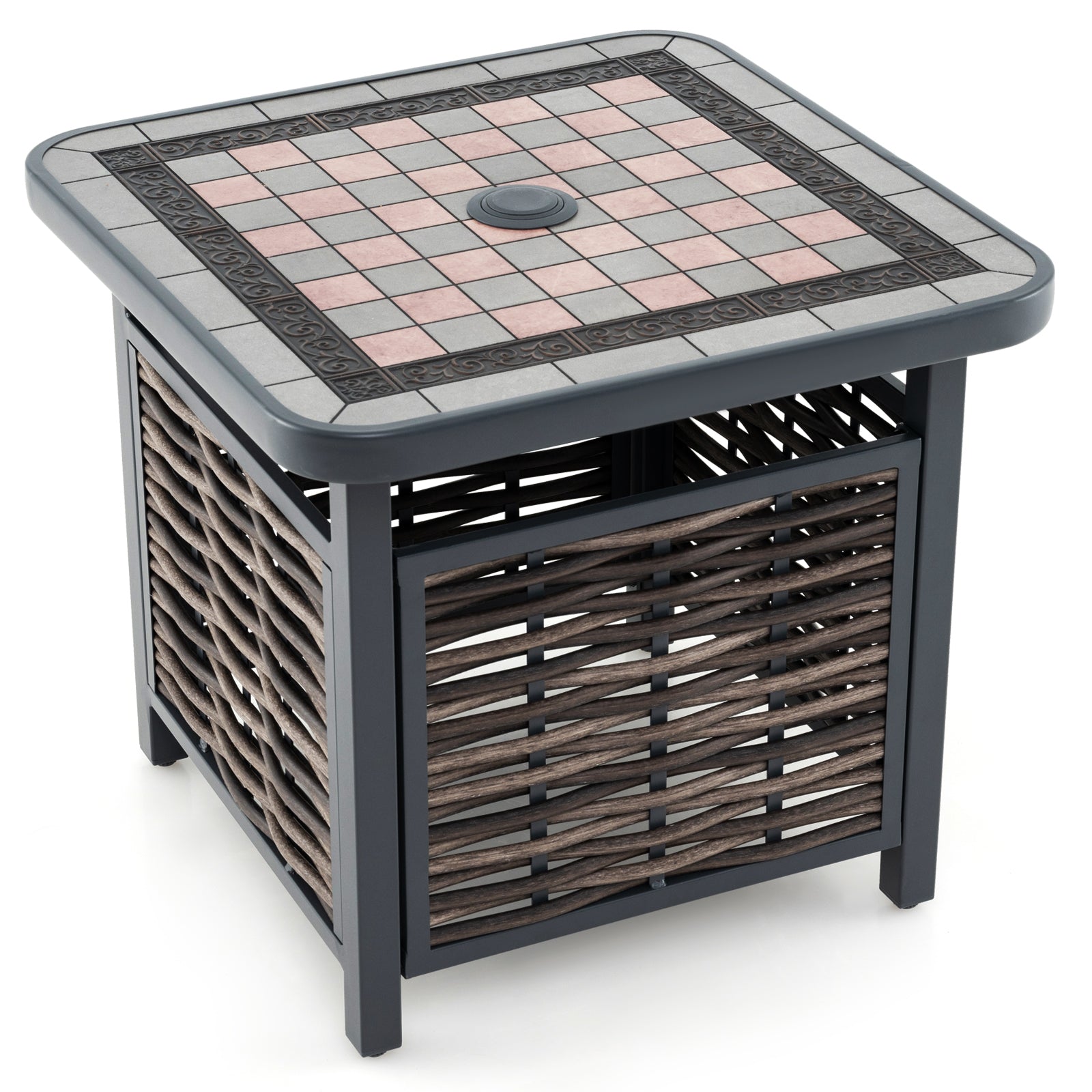 21.5 Inch Outdoor PE Rattan Square End Table, Brown Patio Coffee Tables at Gallery Canada
