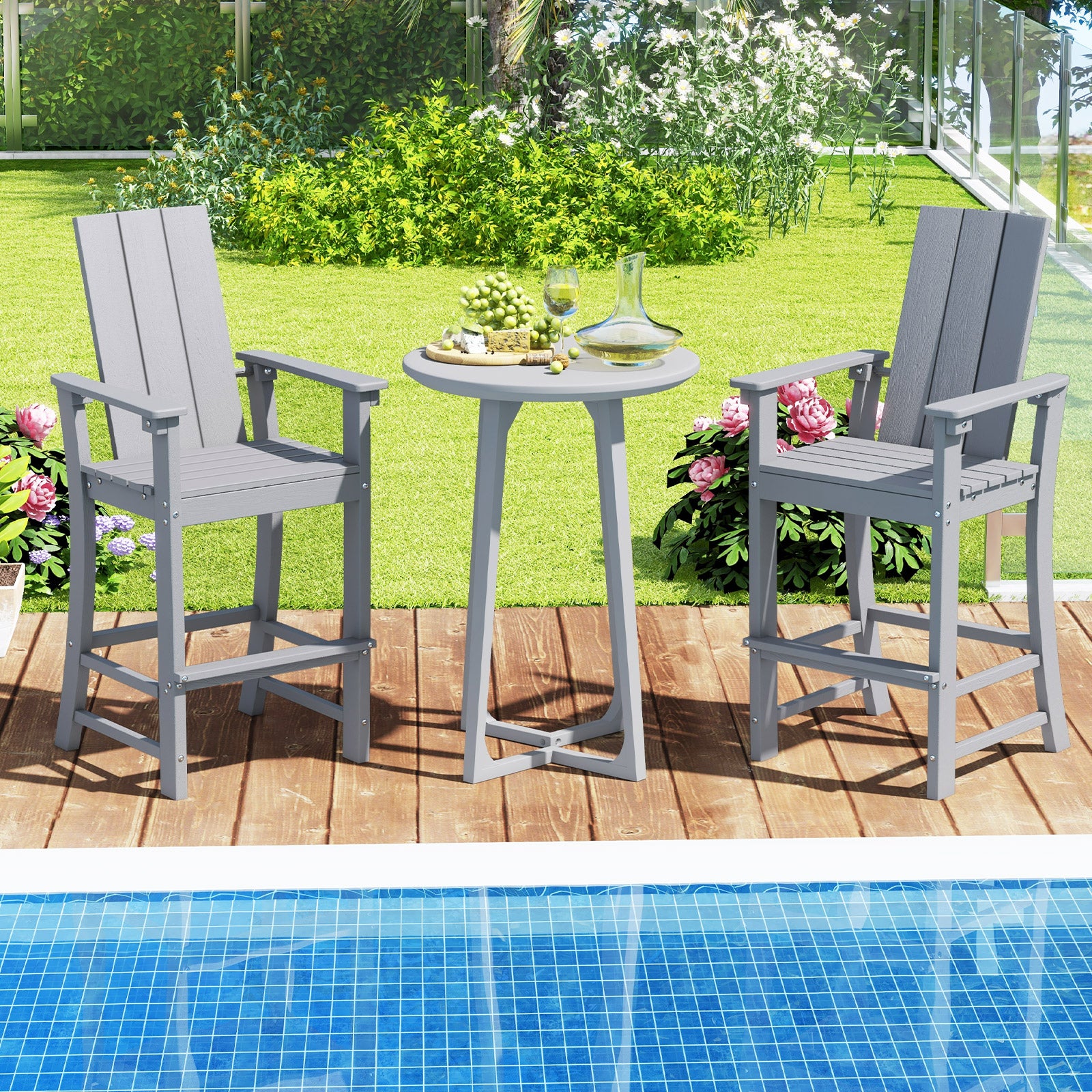 Tall Adirondack Chair Outdoor Bar Stool, Ergonomic Backrest, Gray Adirondack Chairs at Gallery Canada