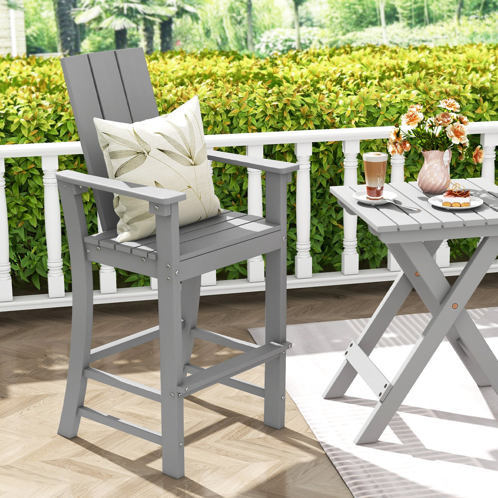 Tall Adirondack Chair Outdoor Bar Stool, Ergonomic Backrest, Gray Adirondack Chairs at Gallery Canada