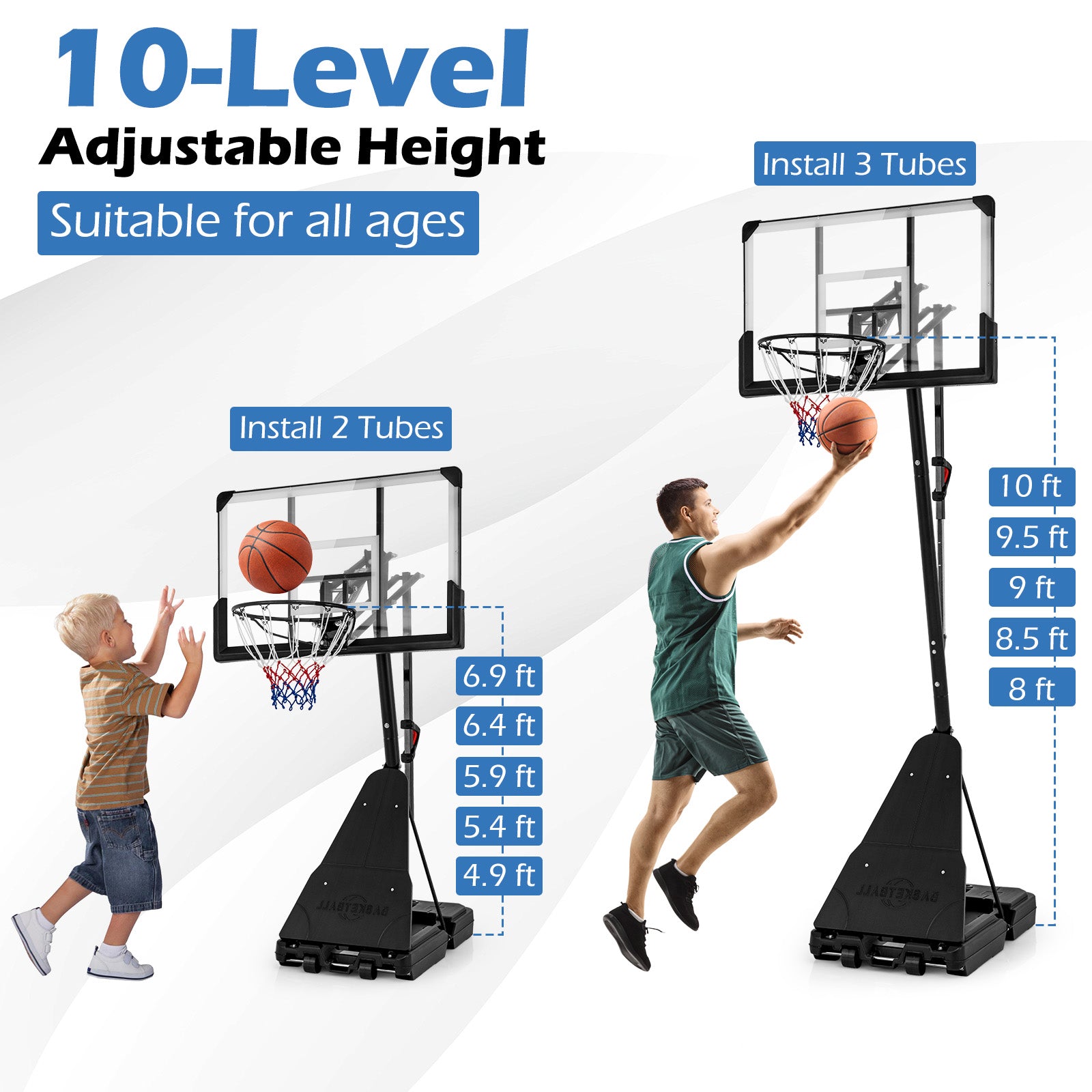 Height Adjustable Portable Basketball Hoop, 4.9-10 Feet Sport Equipments at Gallery Canada