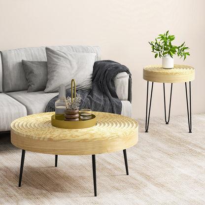 Set Of 2 Solid Wood Farmhouse Round Coffee Tables, Natural Coffee Tables at Gallery Canada