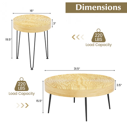 Set Of 2 Solid Wood Farmhouse Round Coffee Tables, Natural Coffee Tables at Gallery Canada