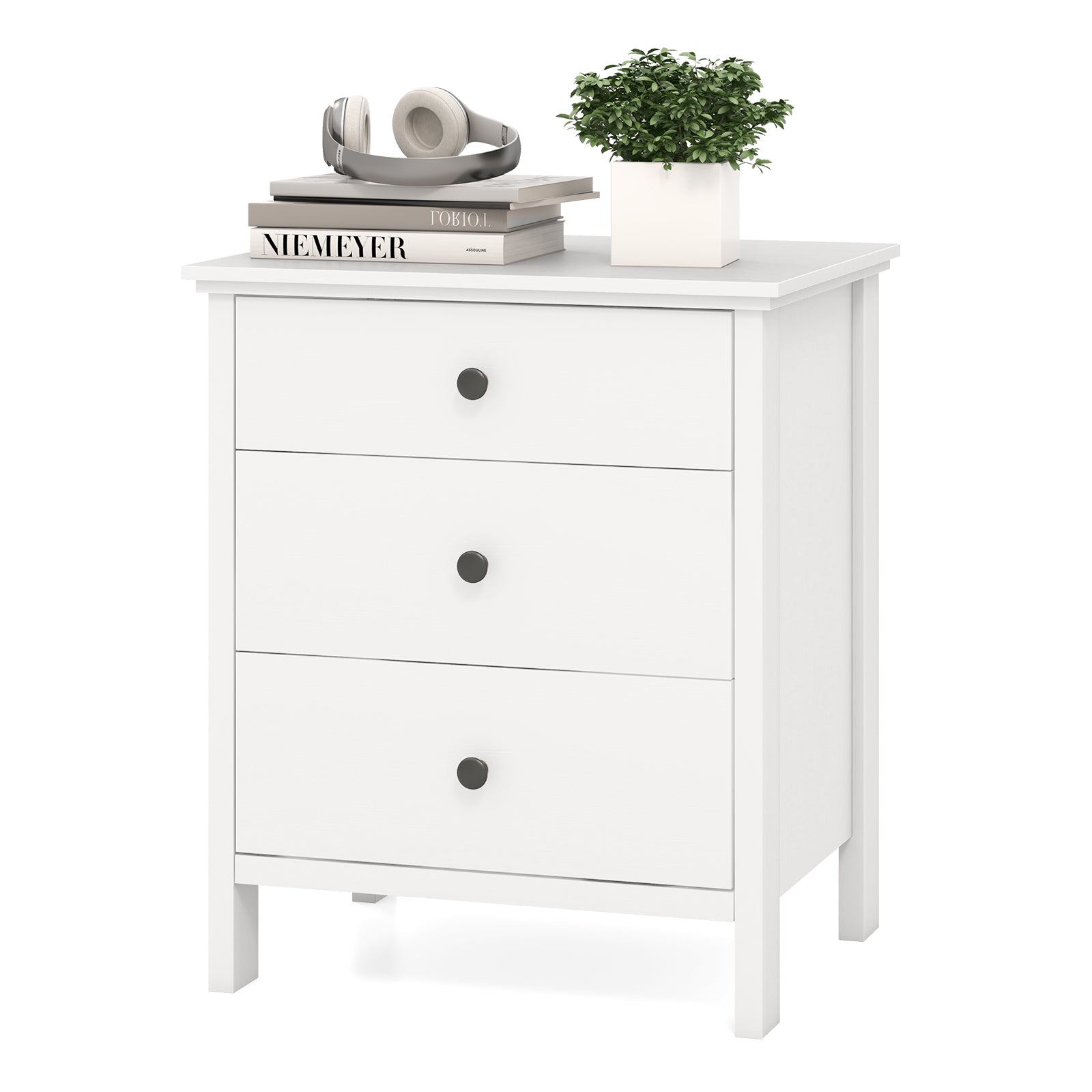 3-Drawer Wooden Nightstand, Modern Bedside Table, White Nightstands at Gallery Canada
