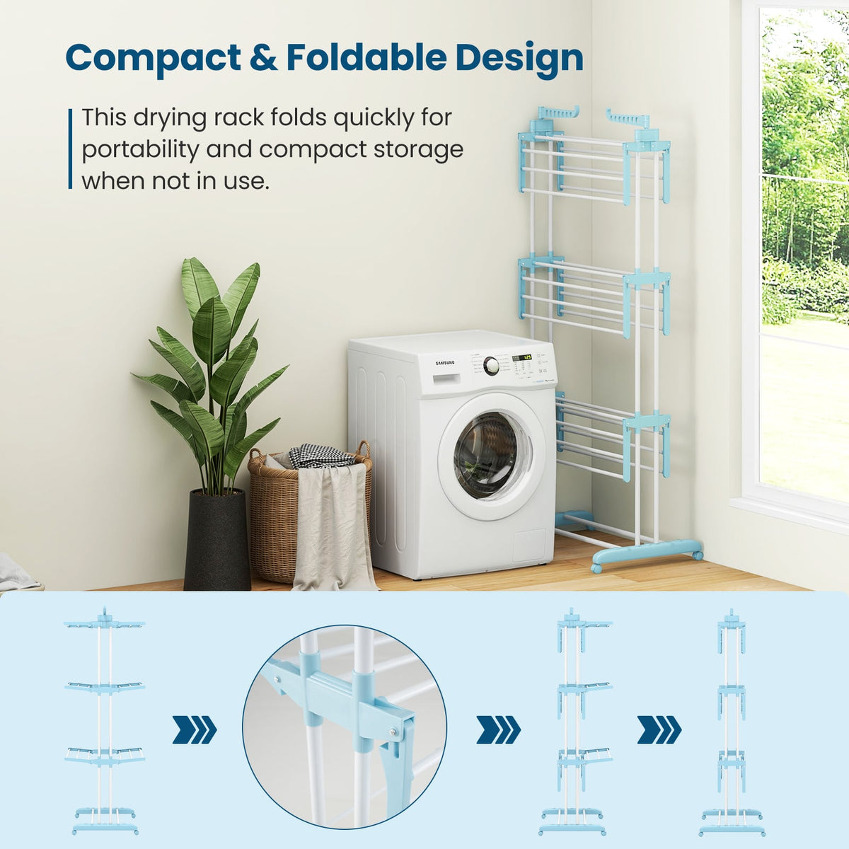 4-Tier Clothes Drying Rack, Rotatable Side Wings, Collapsible Shelves, Blue Drying Racks at Gallery Canada