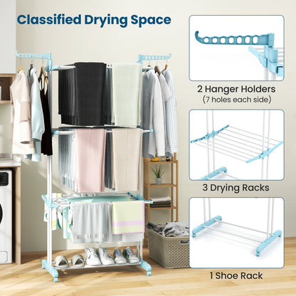 4-Tier Clothes Drying Rack, Rotatable Side Wings, Collapsible Shelves, Blue Drying Racks at Gallery Canada