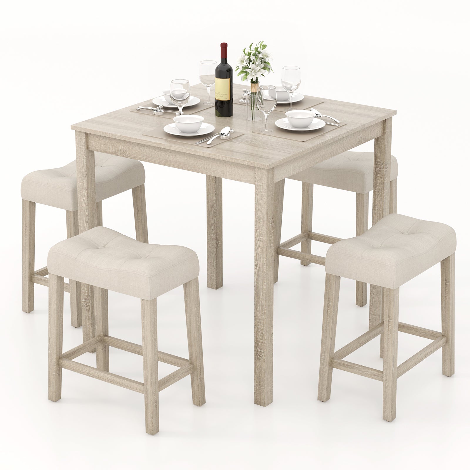 5 Piece Bar Table Set, Square Table, 4 Padded Stools, Gray Dining Room Sets at Gallery Canada