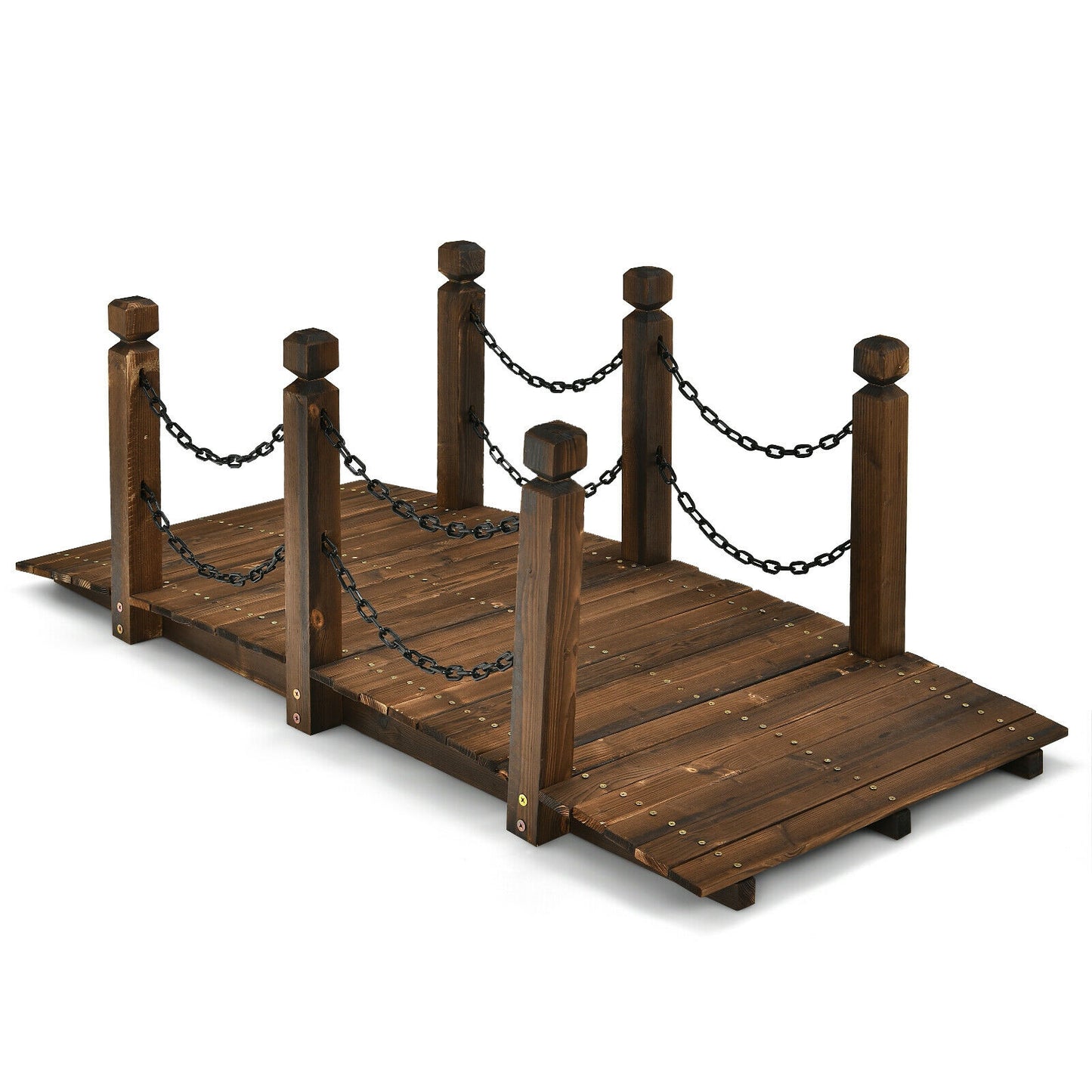 5 Feet Wooden Garden Bridge, Arc Footbridge, Stained Finish, Brown Outdoor Decor at Gallery Canada