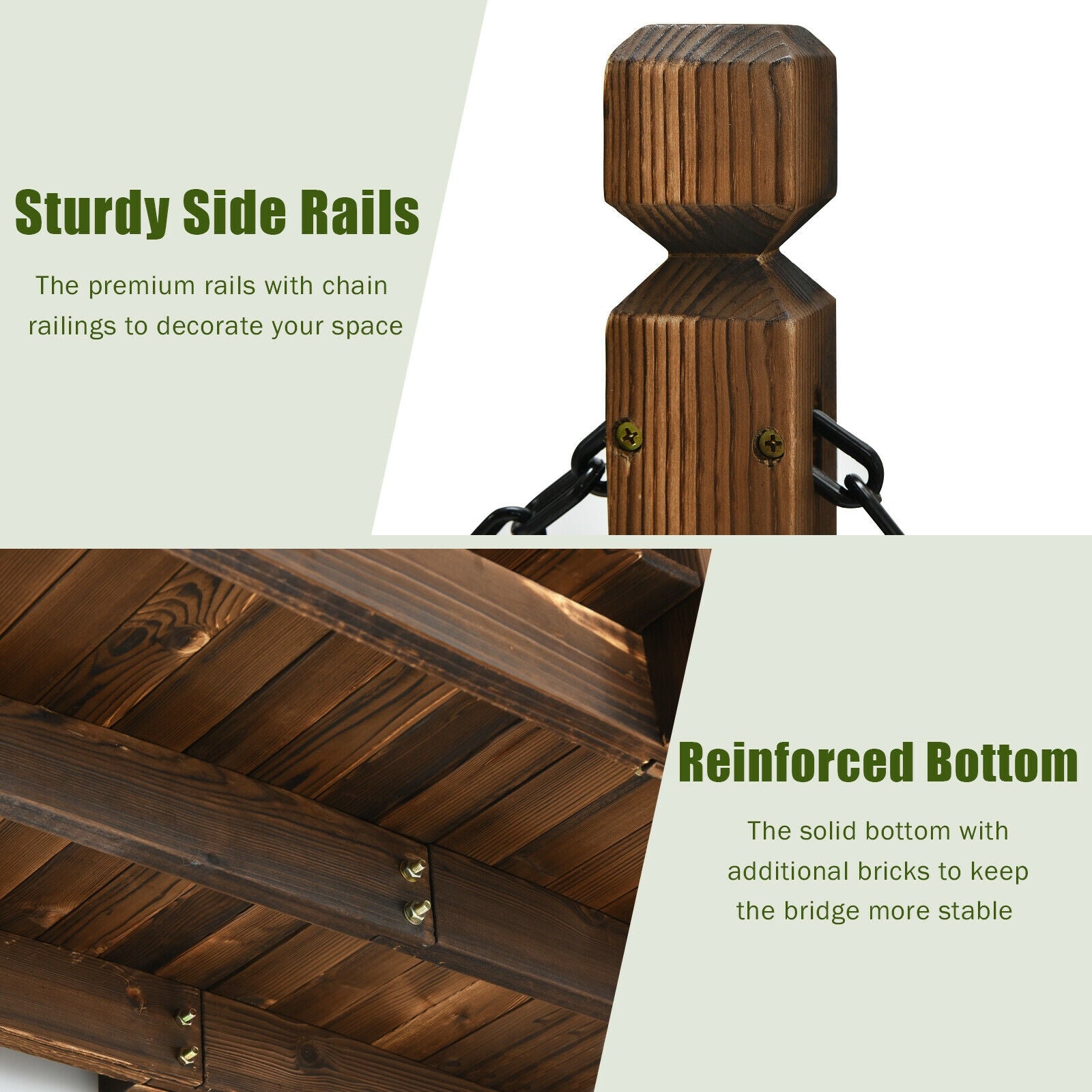 5 Feet Wooden Garden Bridge, Arc Footbridge, Stained Finish, Brown Outdoor Decor at Gallery Canada