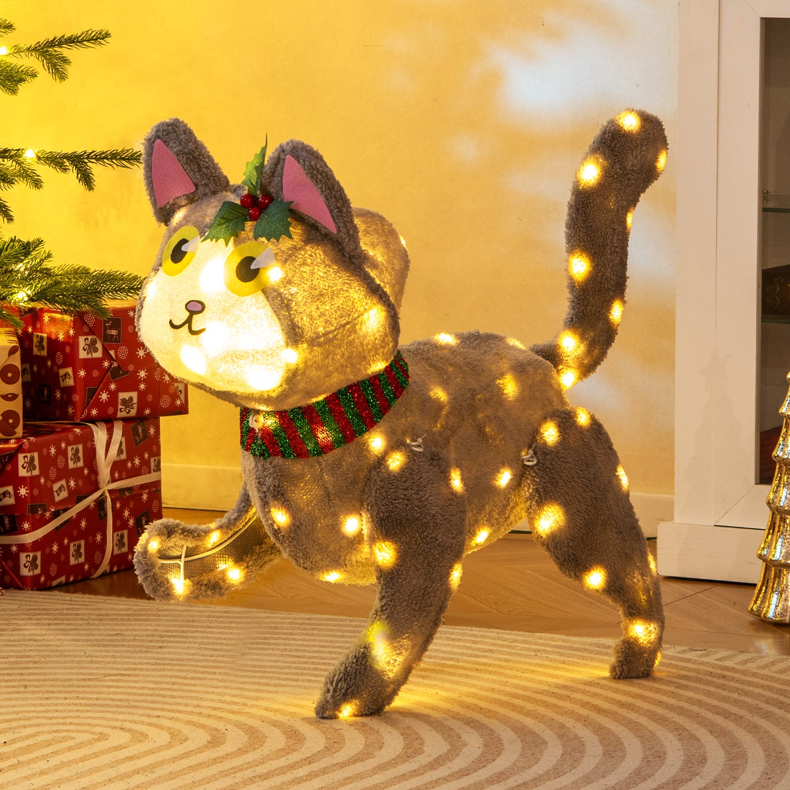 Pre-Lit 88 LED 3D Cat, Warm White Light, Plug, Warm White Christmas Decor & Accessories at Gallery Canada