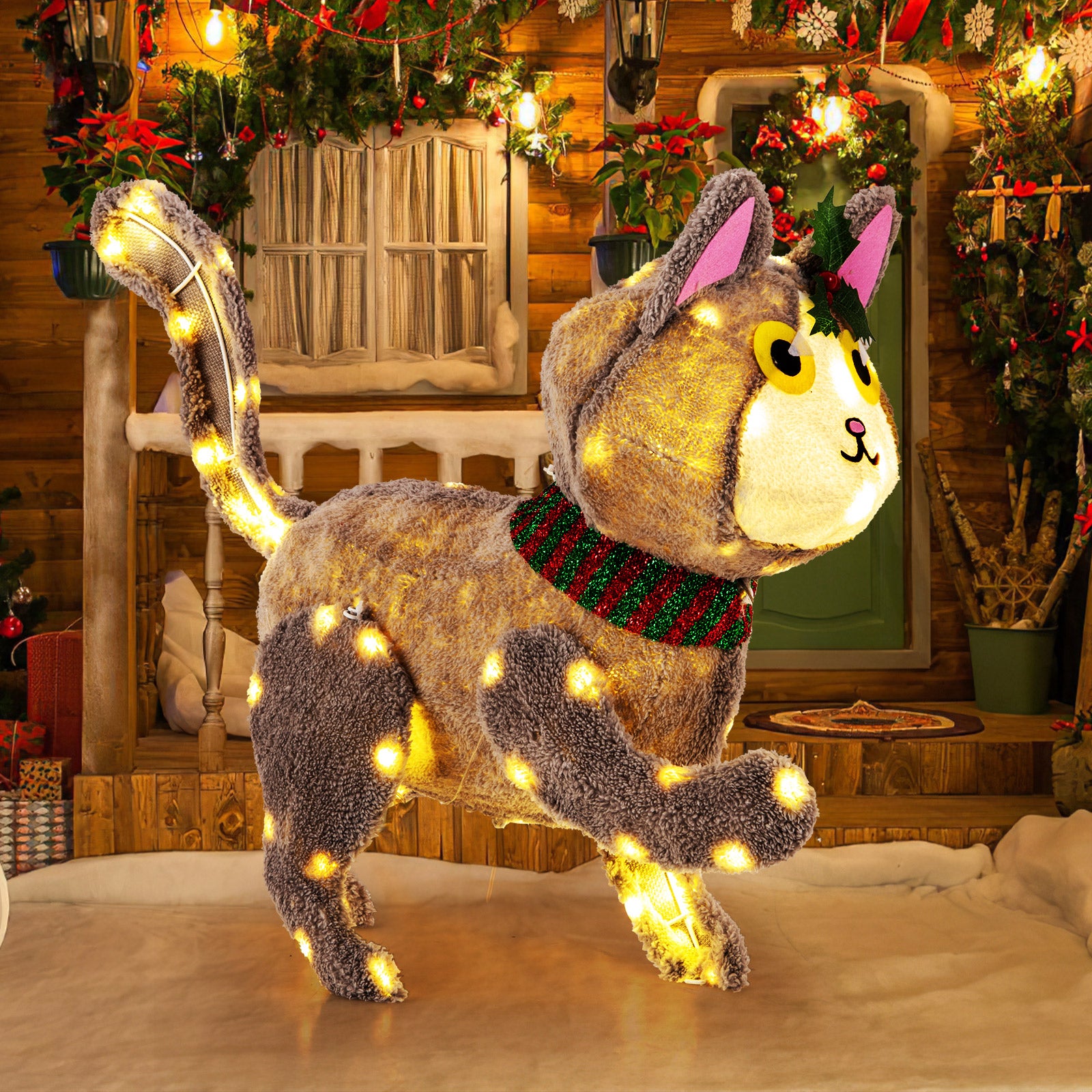 Pre-Lit 88 LED 3D Cat, Warm White Light, Plug, Warm White Christmas Decor & Accessories at Gallery Canada