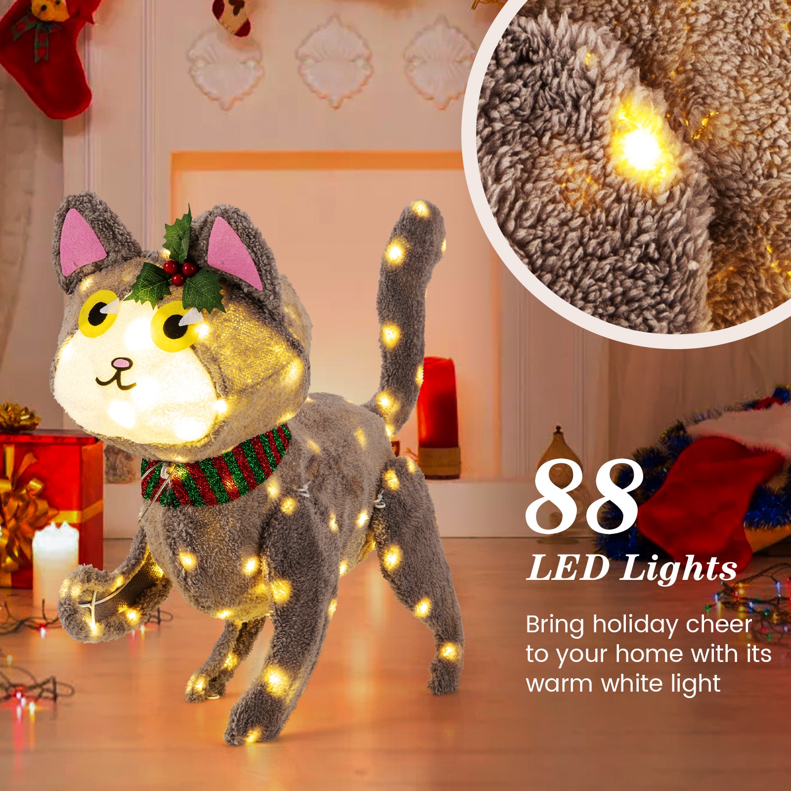 Pre-Lit 88 LED 3D Cat, Warm White Light, Plug, Warm White Christmas Decor & Accessories at Gallery Canada