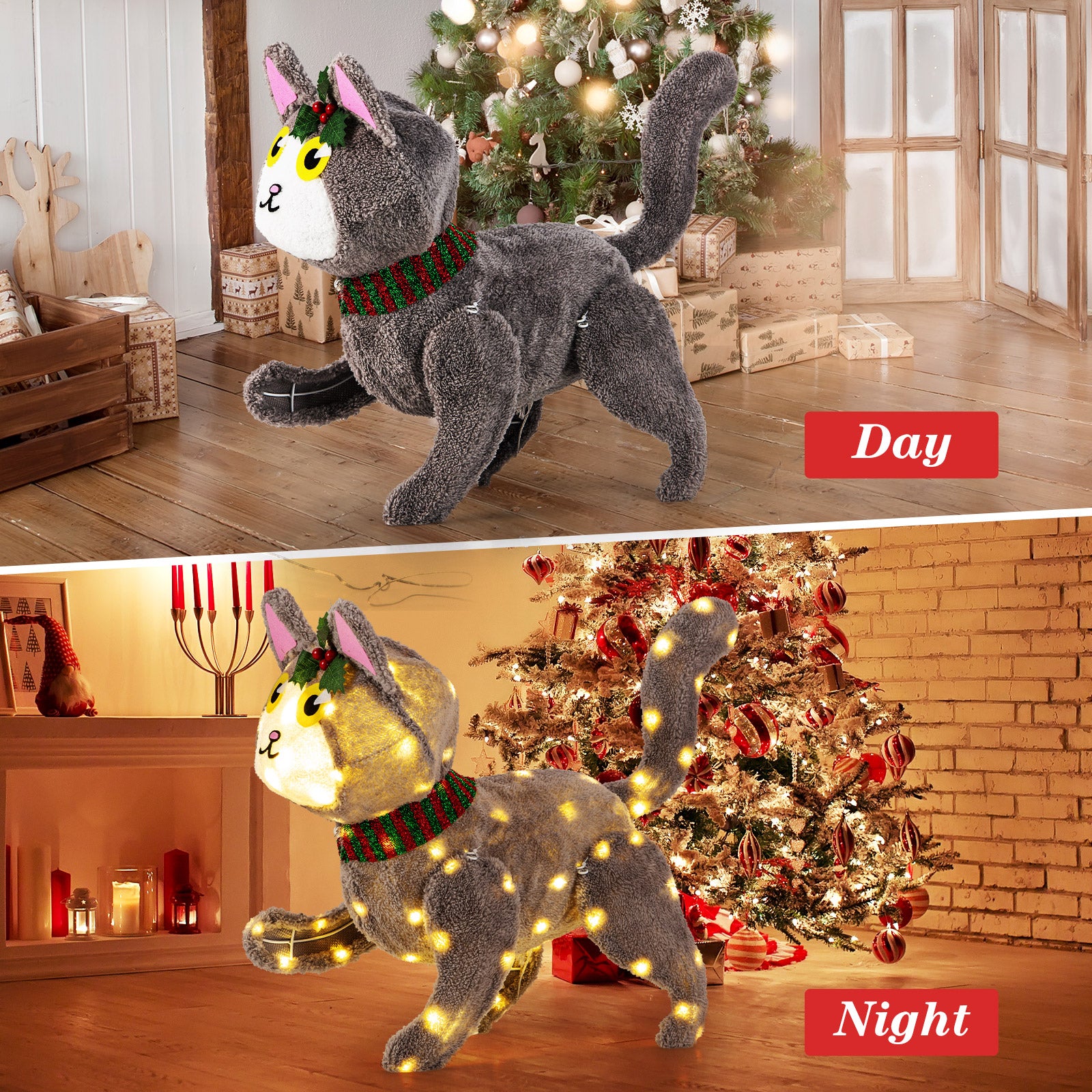 Pre-Lit 88 LED 3D Cat, Warm White Light, Plug, Warm White Christmas Decor & Accessories at Gallery Canada