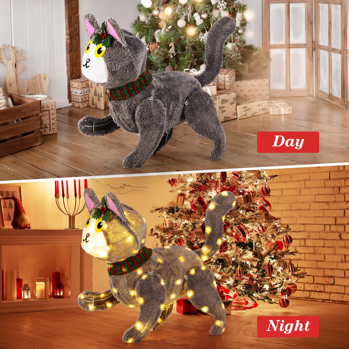 Pre-Lit 88 LED 3D Cat, Warm White Light, Plug, Warm White Christmas Decor & Accessories at Gallery Canada