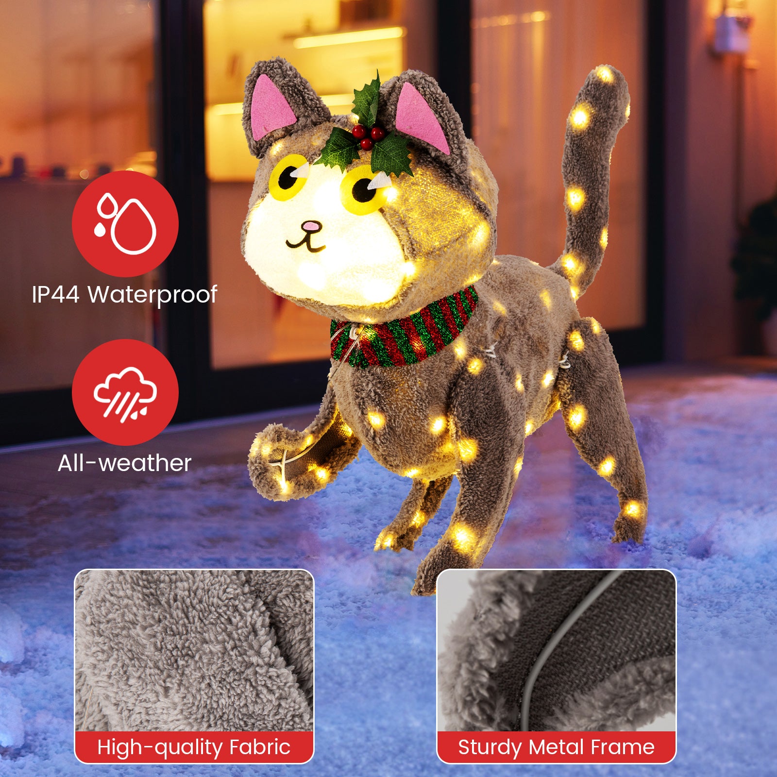Pre-Lit 88 LED 3D Cat, Warm White Light, Plug, Warm White Christmas Decor & Accessories at Gallery Canada