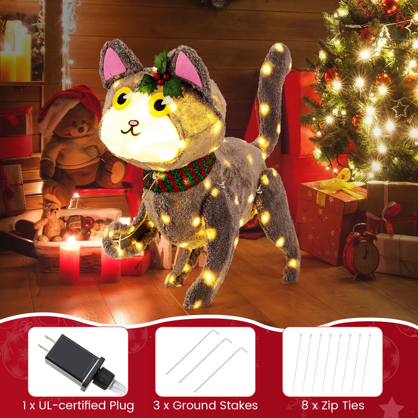 Pre-Lit 88 LED 3D Cat, Warm White Light, Plug, Warm White Christmas Decor & Accessories at Gallery Canada