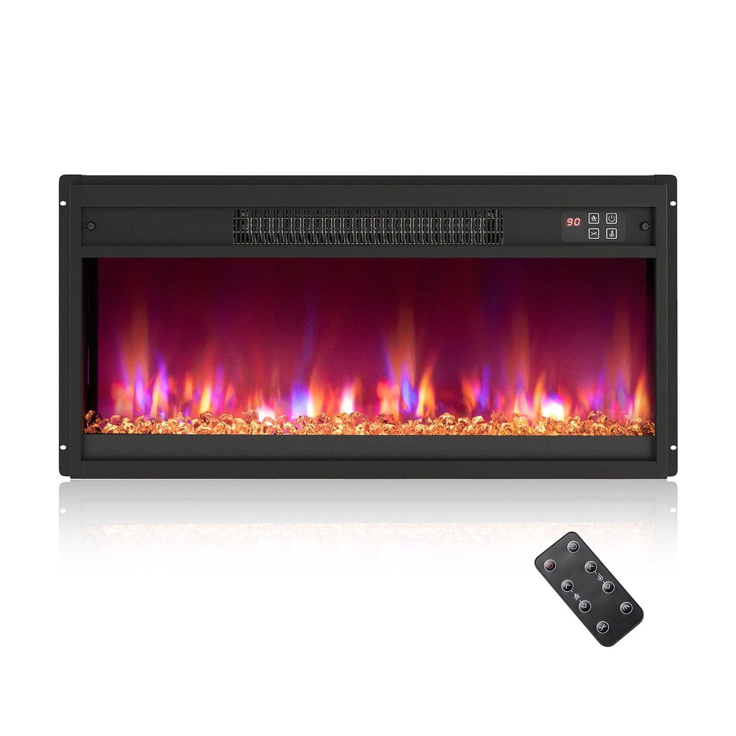 26 Inch Electric Fireplace Insert, 1500W, Remote Control, Black Fireplaces Black at Gallery Canada