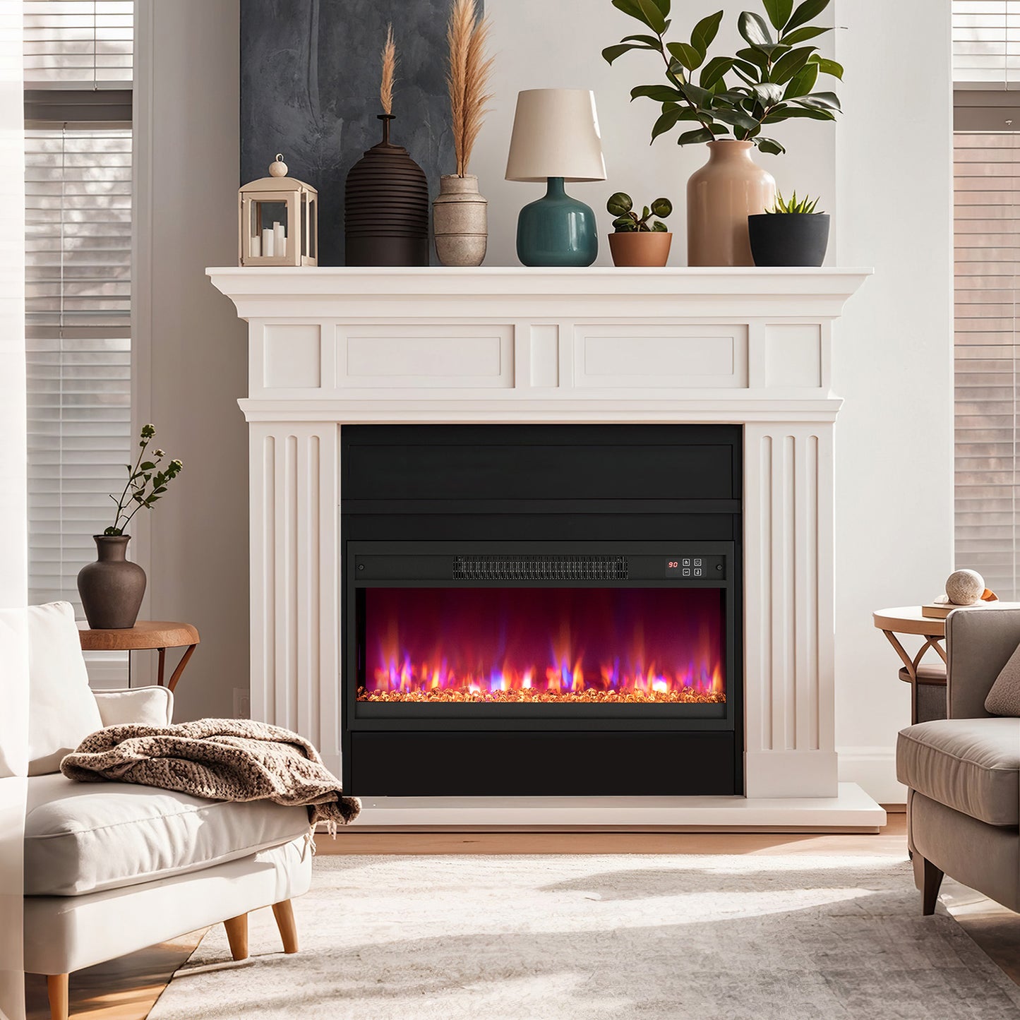 26 Inch Electric Fireplace Insert, 1500W, Remote Control, Black Fireplaces at Gallery Canada