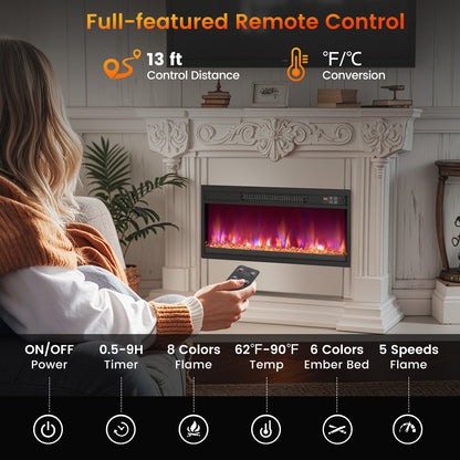 26 Inch Electric Fireplace Insert, 1500W, Remote Control, Black Fireplaces at Gallery Canada