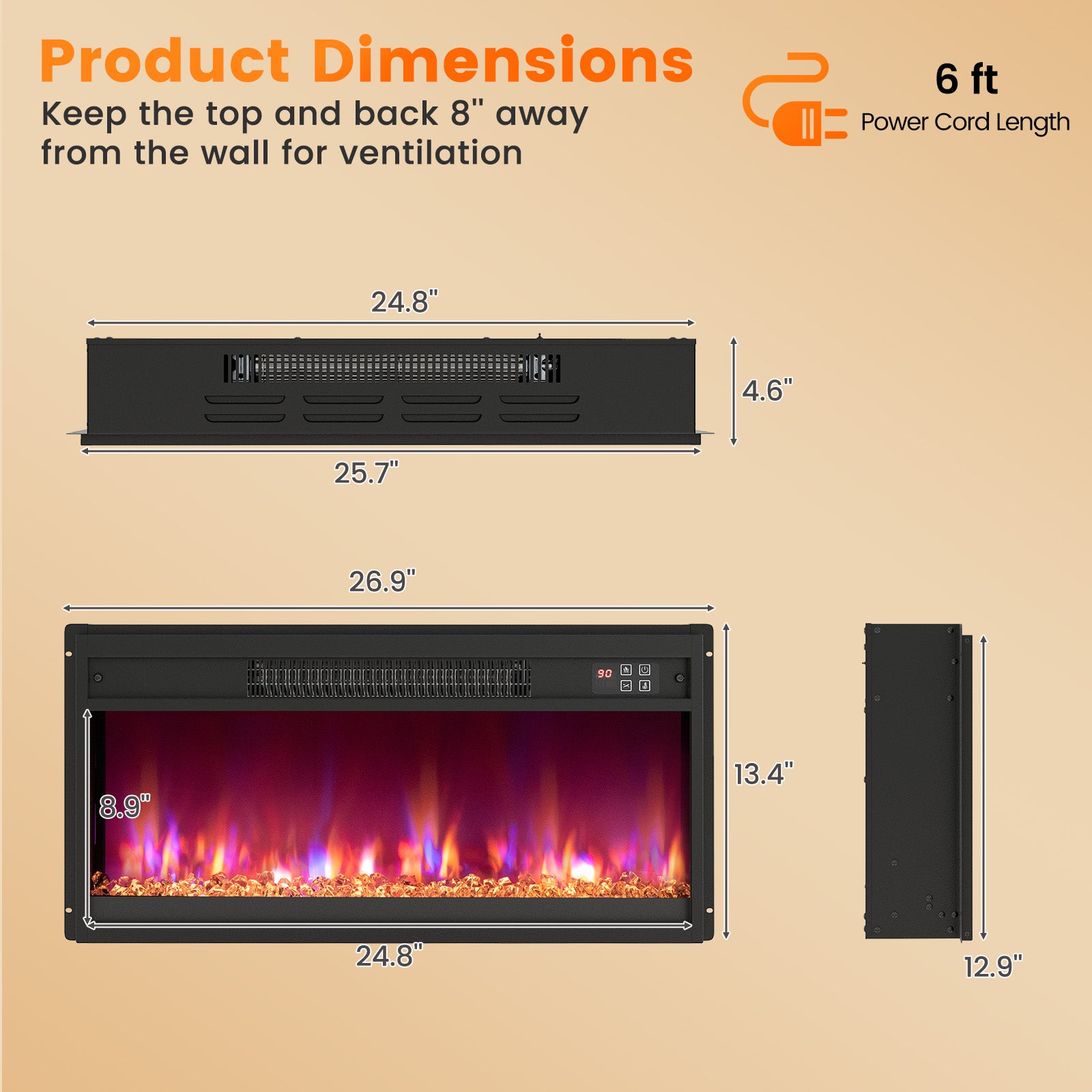 26 Inch Electric Fireplace Insert, 1500W, Remote Control, Black Fireplaces at Gallery Canada