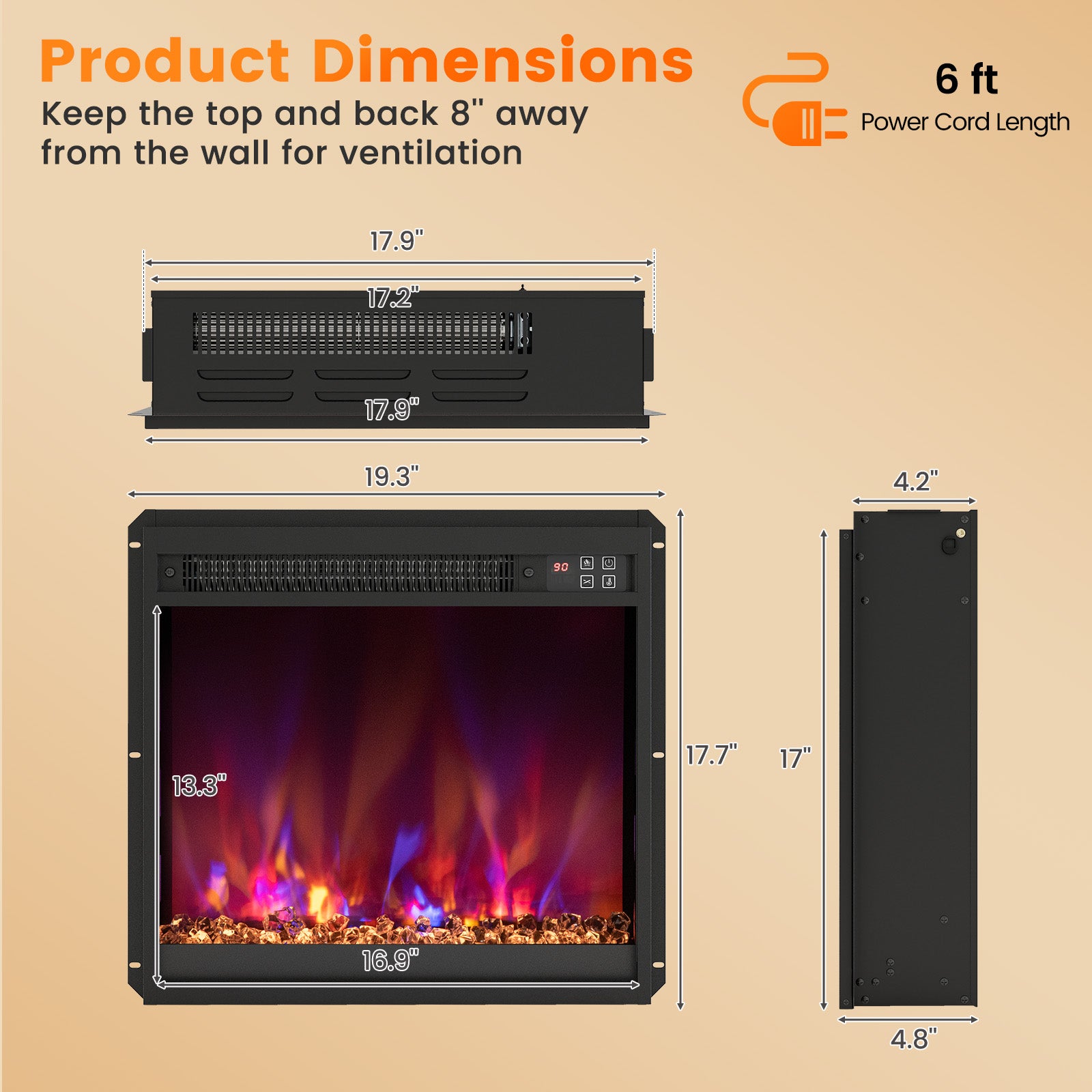18 Inch 1500W Electric Fireplace Insert, Remote Control, Black Fireplaces at Gallery Canada