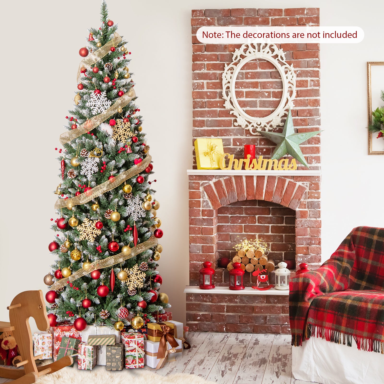 Pre-Lit Artificial Pencil Christmas Tree, 7 ft, Green Christmas Tree at Gallery Canada