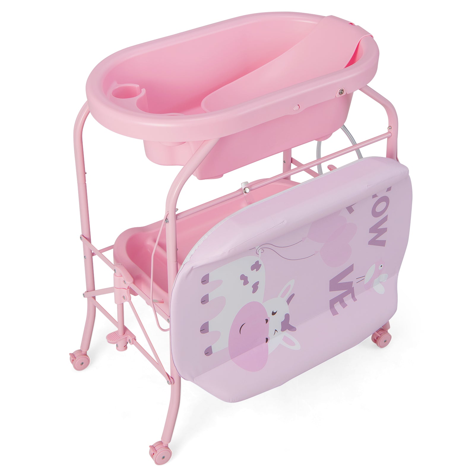 Folding Baby Changing Table With Bathtub, 4 Wheels, Pink Changing Tables at Gallery Canada