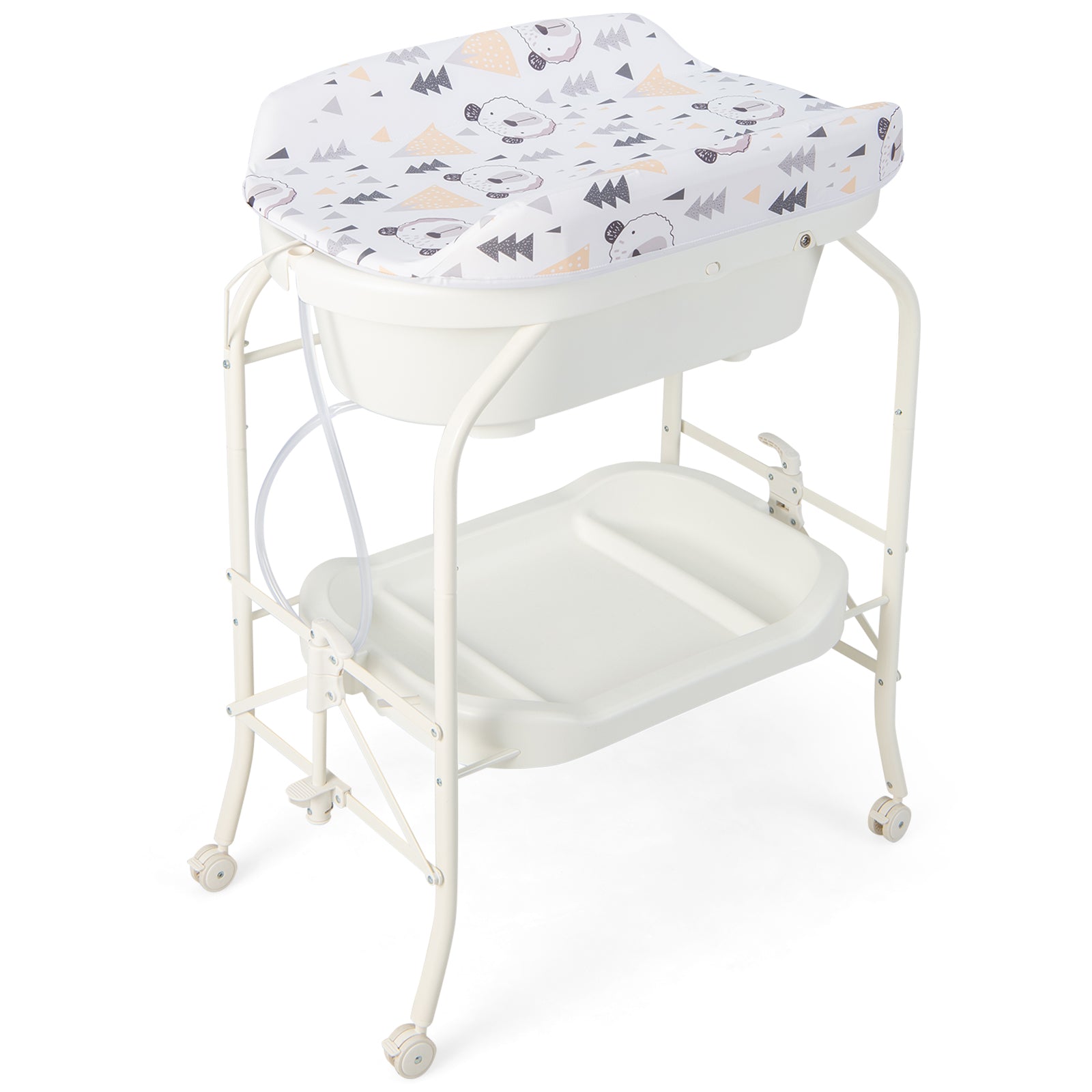 Folding Baby Changing Table With Bathtub, 4 Wheels, White Changing Tables at Gallery Canada
