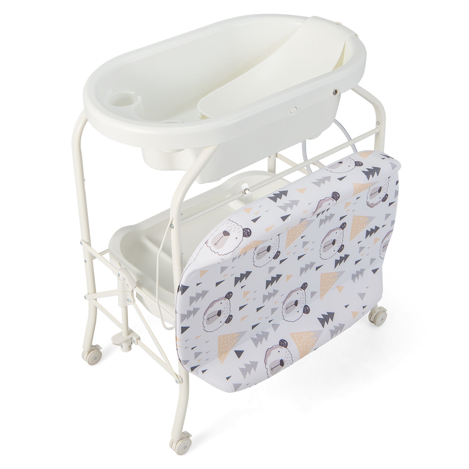 Folding Baby Changing Table With Bathtub, 4 Wheels, White Changing Tables at Gallery Canada