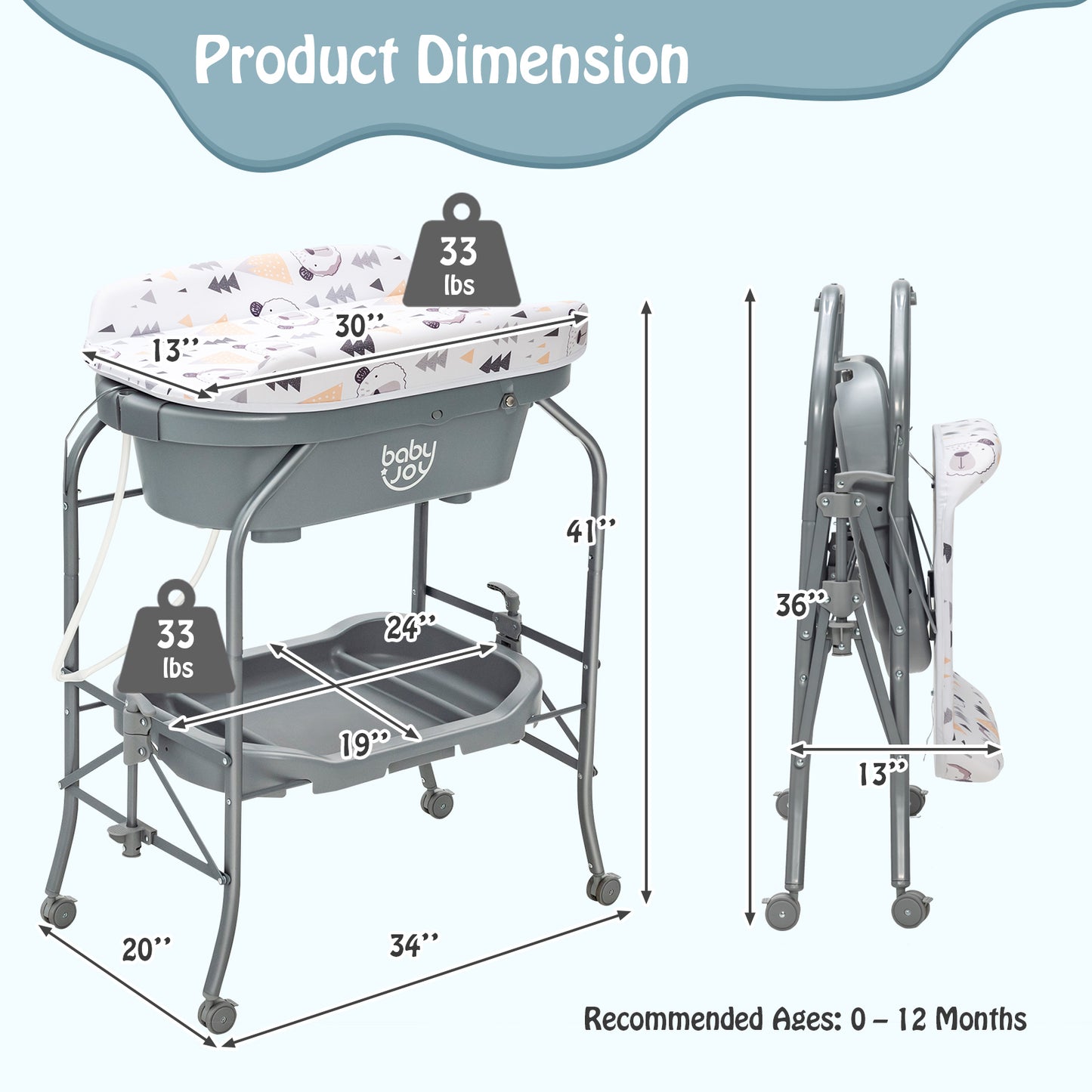 Portable Baby Changing Table, Storage Basket, Shelves, Gray Changing Tables at Gallery Canada