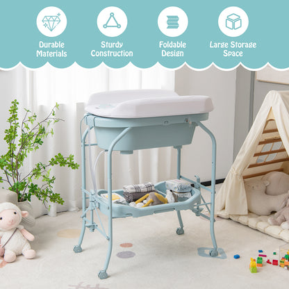 Folding Baby Changing Table With Bathtub, 4 Wheels, Blue Changing Tables at Gallery Canada