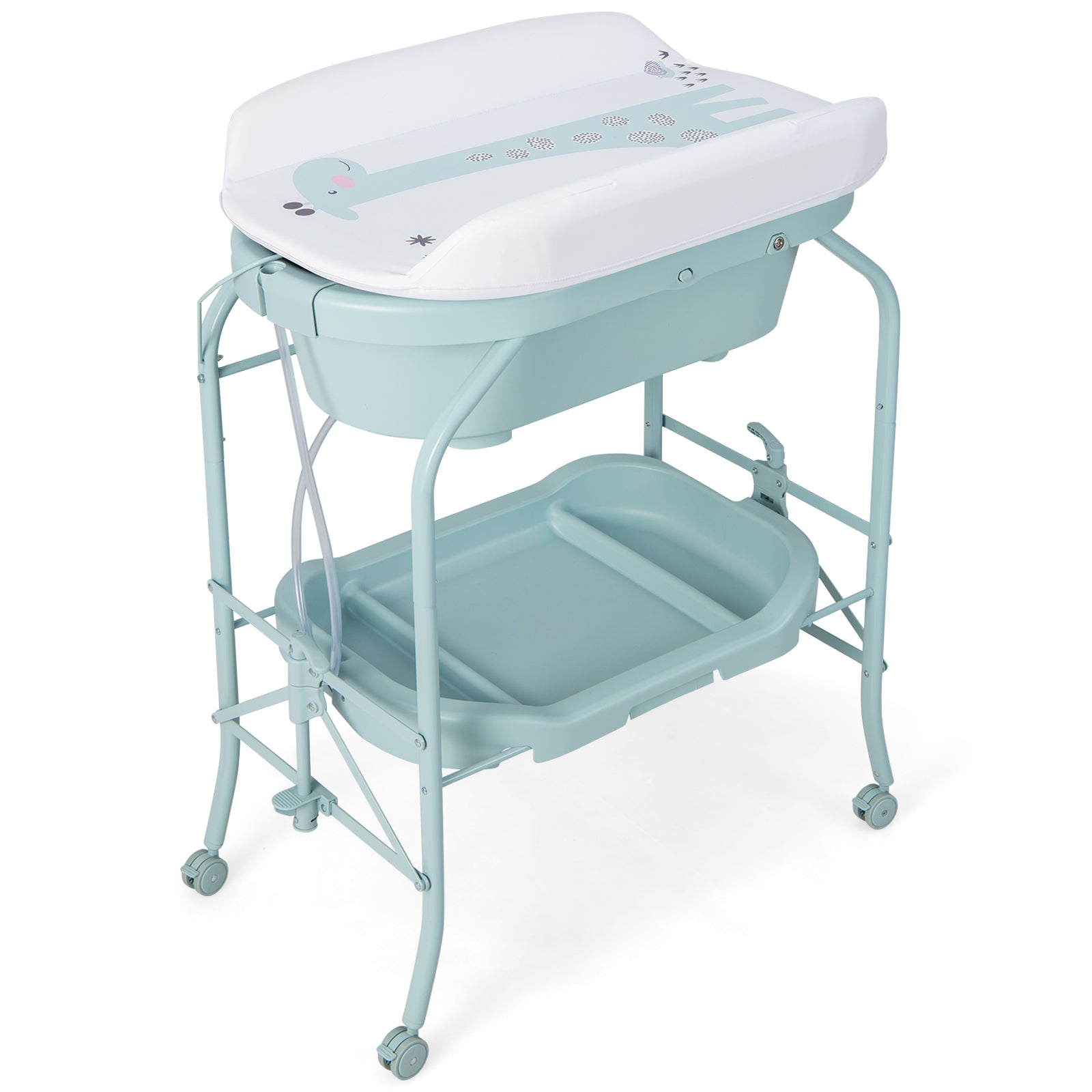 Folding Baby Changing Table With Bathtub, 4 Wheels, Blue Changing Tables Blue at Gallery Canada