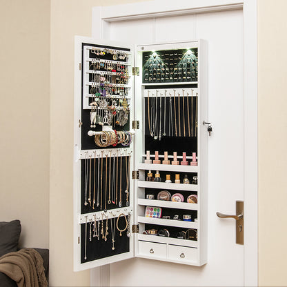 Wall Mount Mirrored Jewelry Cabinet, LED Lights, White Jewelry Armoires at Gallery Canada
