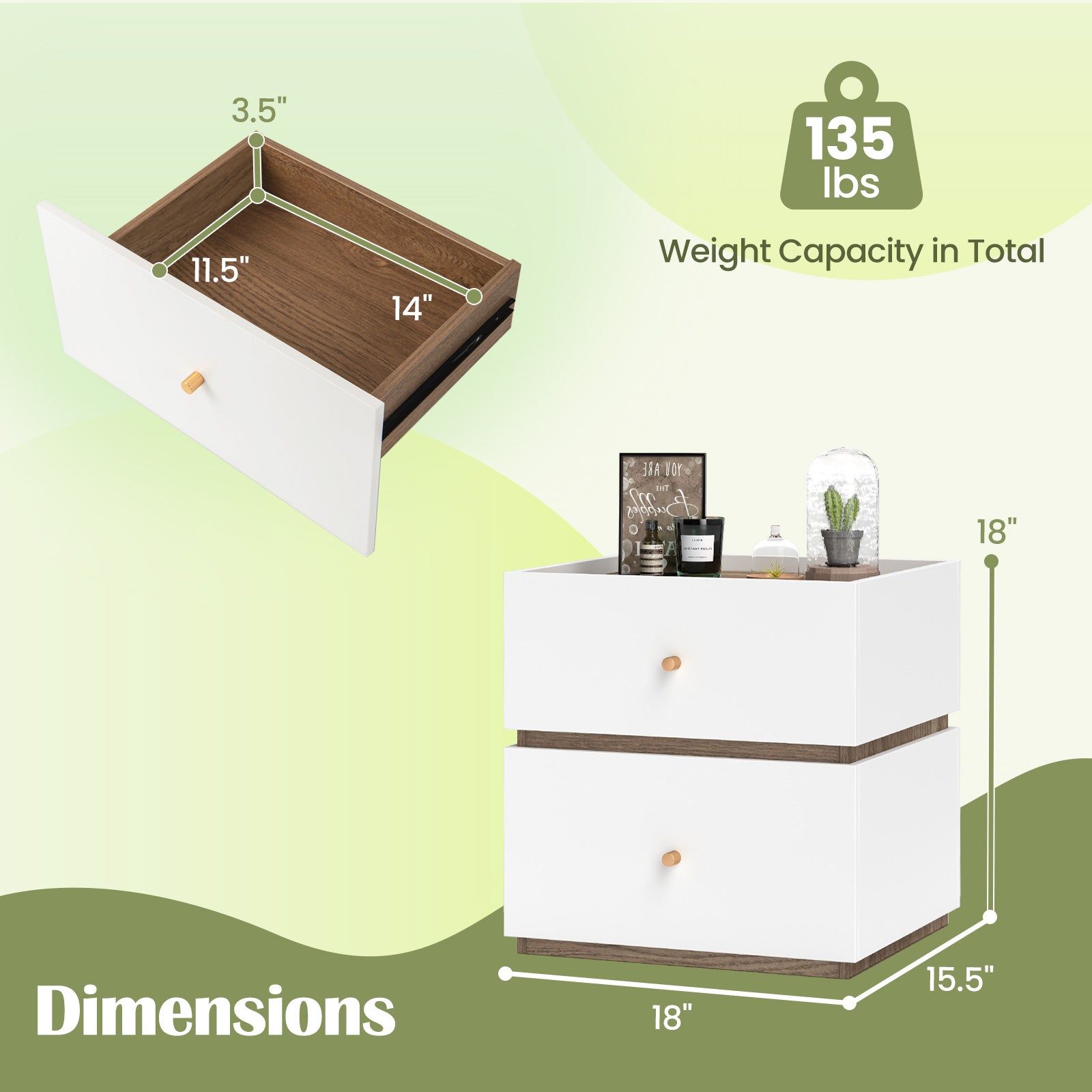 Modern Nightstand, 2-Drawer Storage, Natural White Nightstands at Gallery Canada