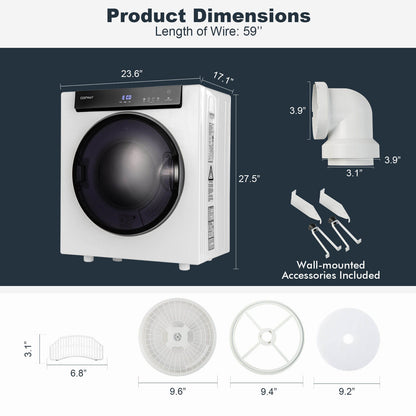 2.6 Cu.ft Compact Clothes Dryer, Touch Panel, 2 Modes, White Dryers at Gallery Canada