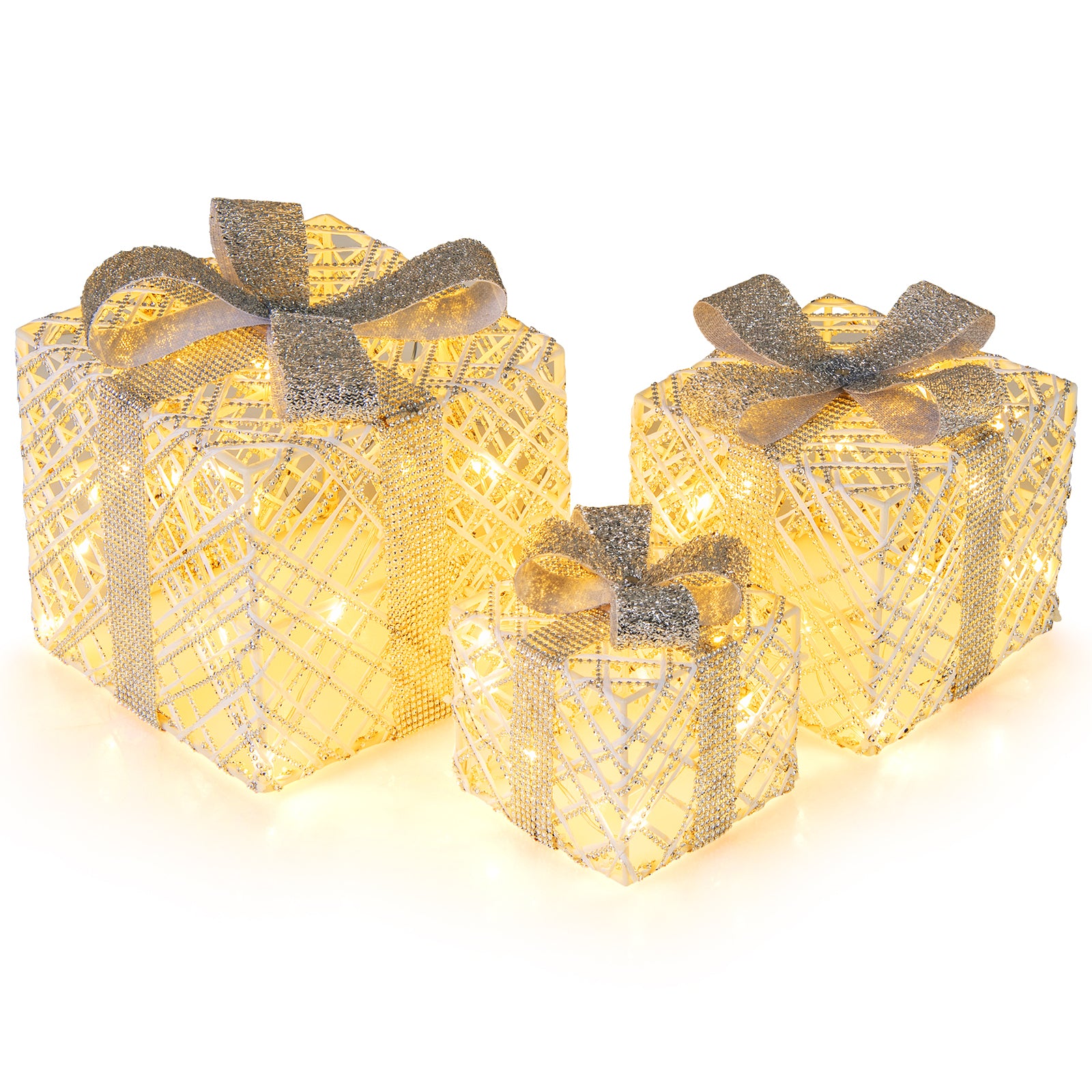 3 Pack Christmas Lighted Gift Box, 50 LED Lights, Detachable Bows, White Christmas Decor & Accessories White at Gallery Canada