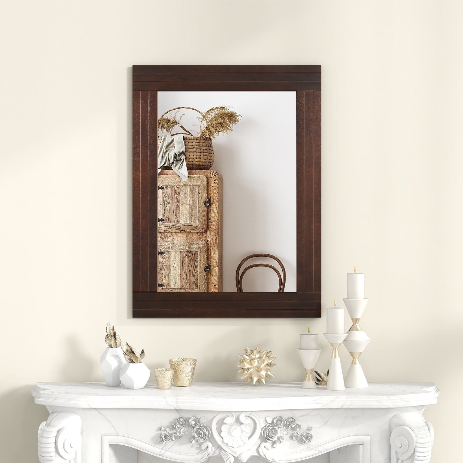 Wood Framed Wall Mirror, For Bedroom Living Room, Brown Wall Mirrors at Gallery Canada