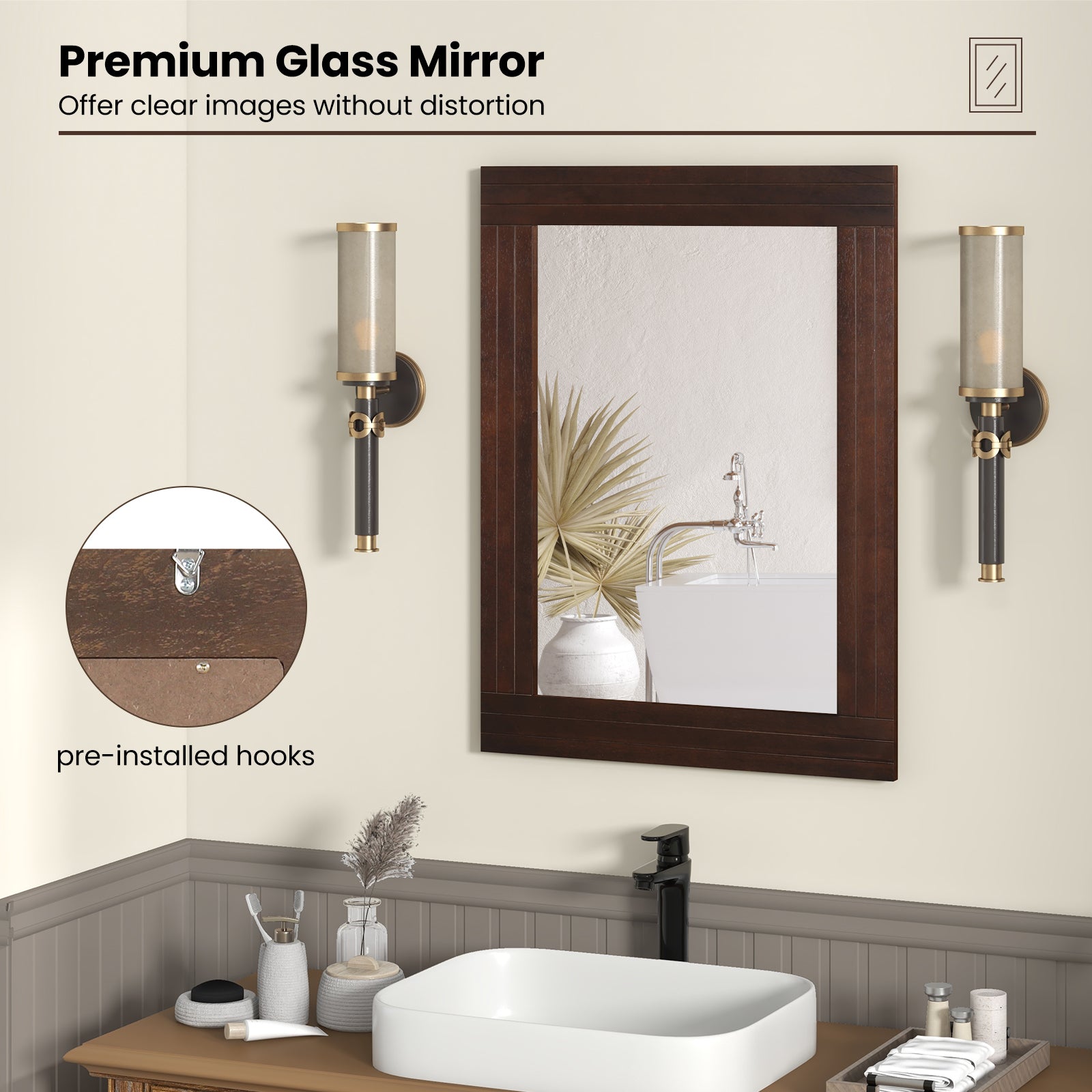 Wood Framed Wall Mirror, For Bedroom Living Room, Brown Wall Mirrors at Gallery Canada