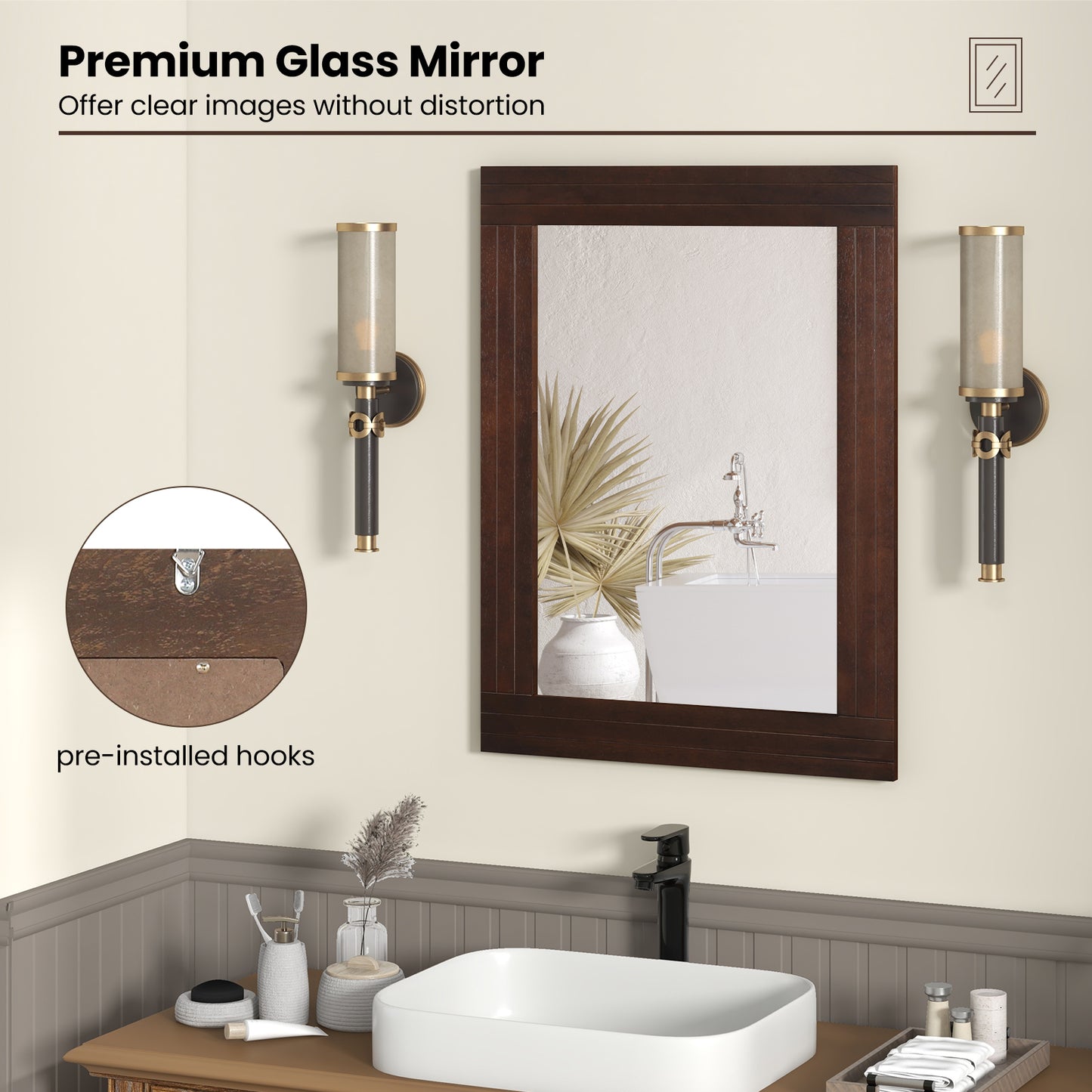 Wood Framed Wall Mirror, For Bedroom Living Room, Brown Wall Mirrors at Gallery Canada