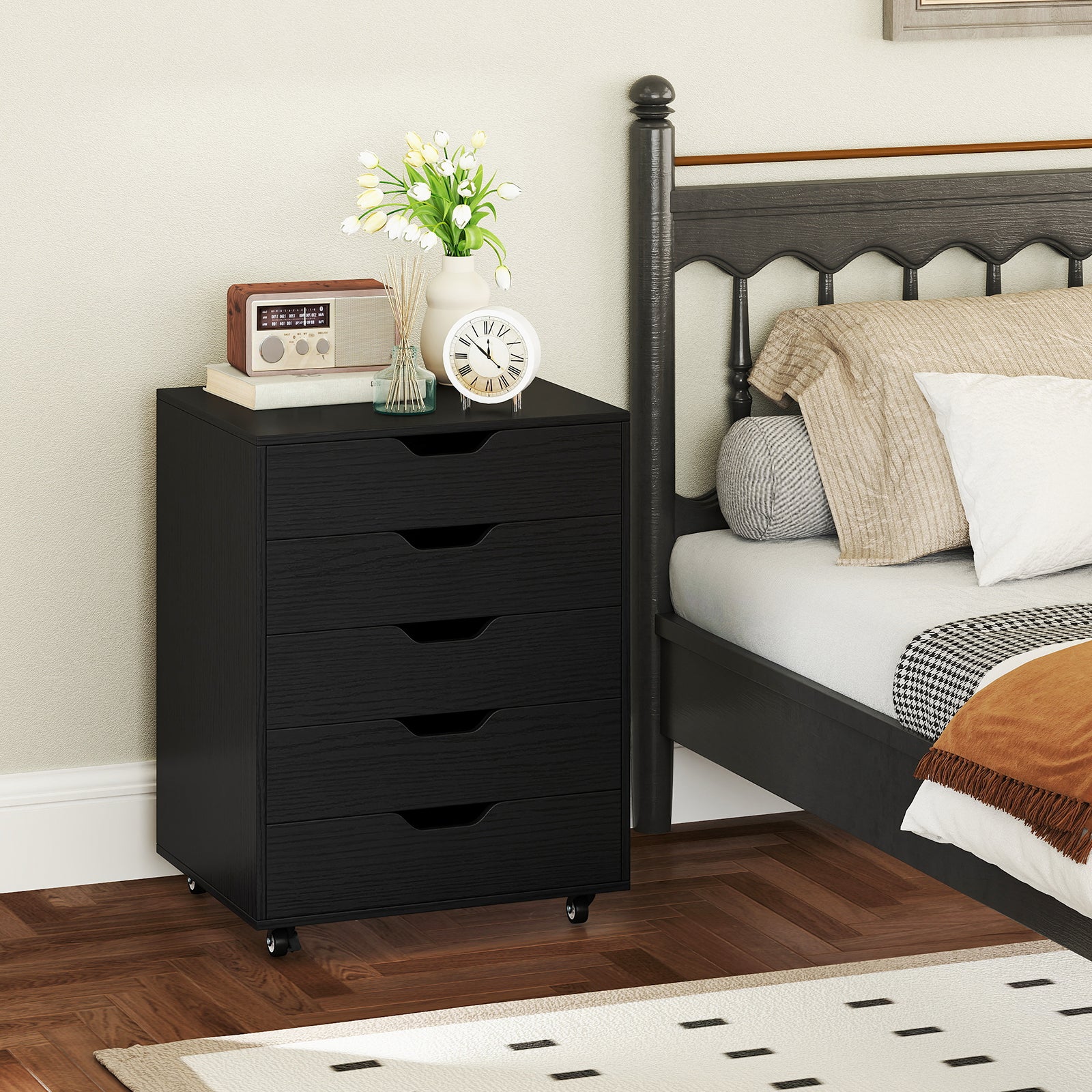 5 Drawer Mobile File Cabinet With Wheels, Black File Cabinets at Gallery Canada