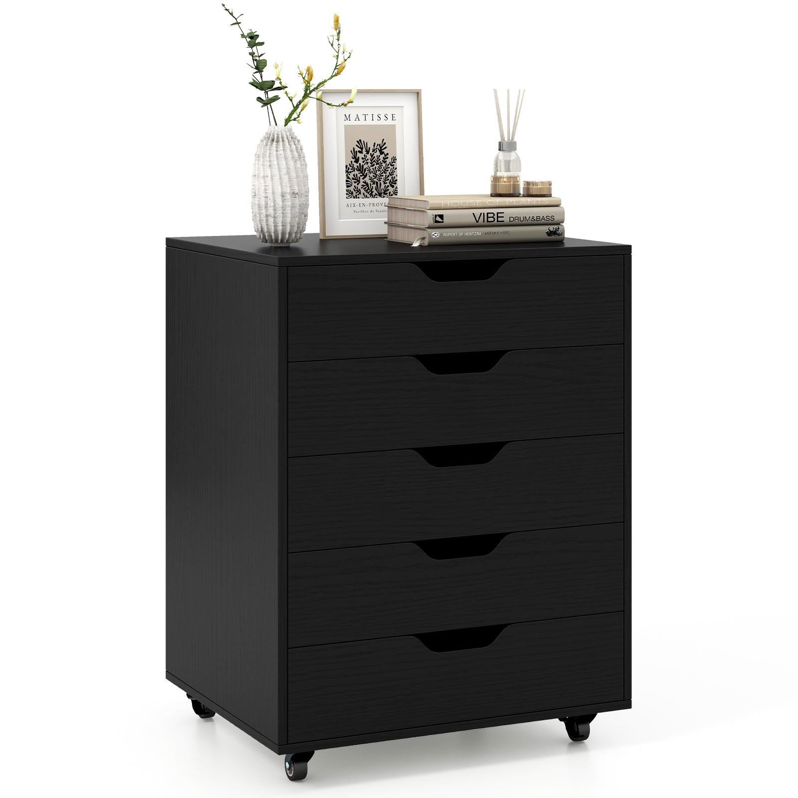 5 Drawer Mobile File Cabinet With Wheels, Black File Cabinets at Gallery Canada