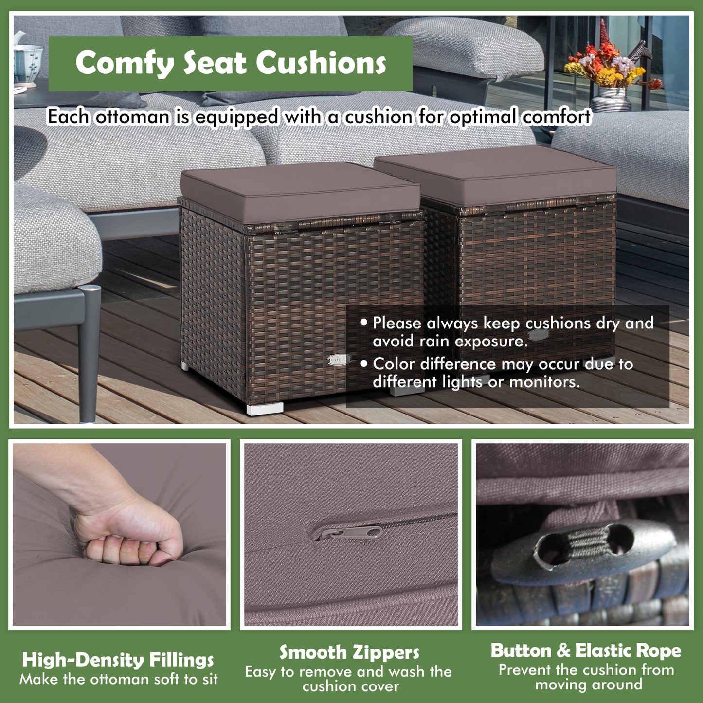 Patio Ottoman With Removable Cushions, 2 Pieces, Gray Outdoor Seating & Patio Chairs at Gallery Canada