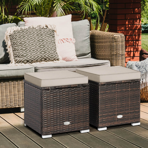 2 Piece Patio Ottoman, Removable Cushions, Brown