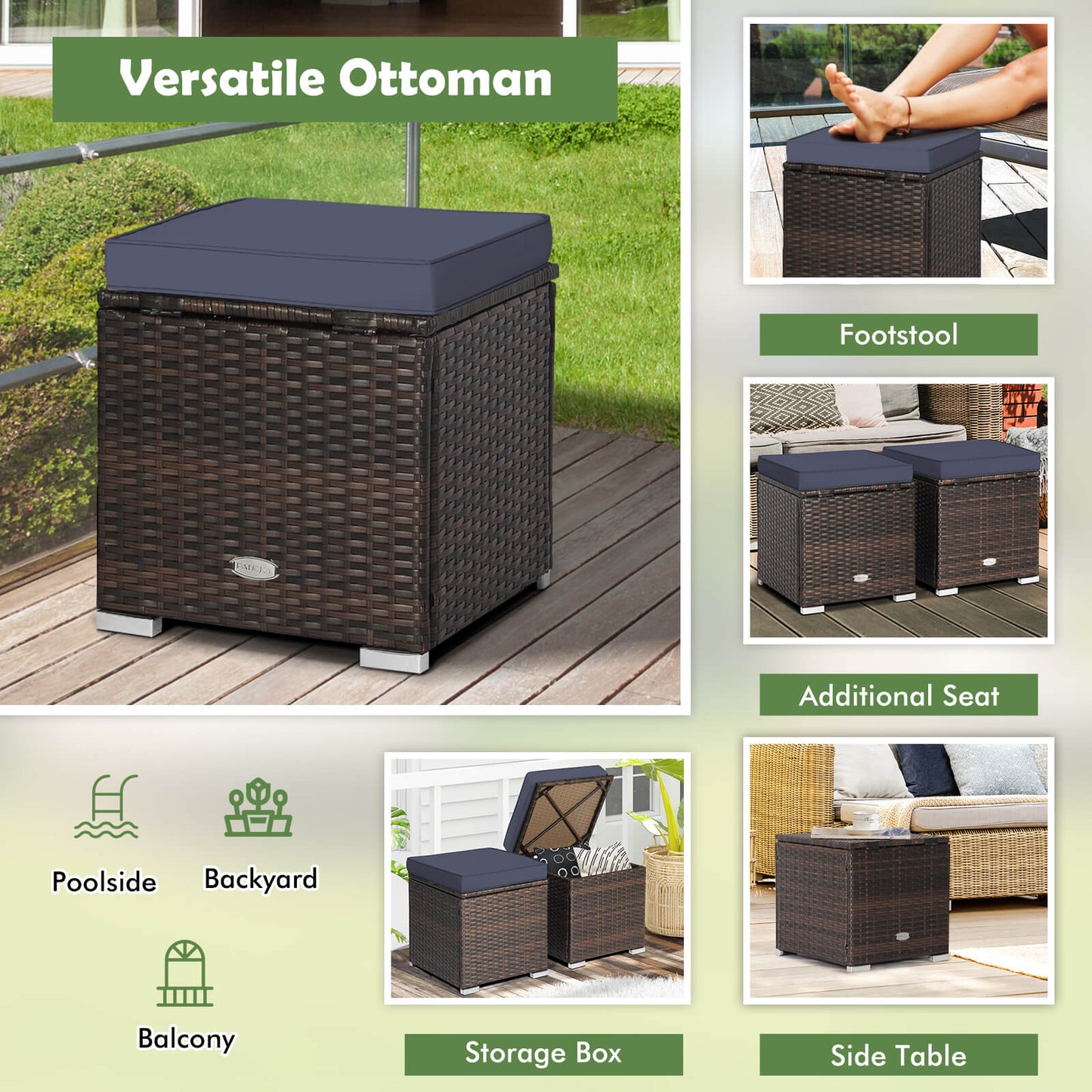 Patio Ottoman With Removable Cushions, Navy Outdoor Seating & Patio Chairs at Gallery Canada